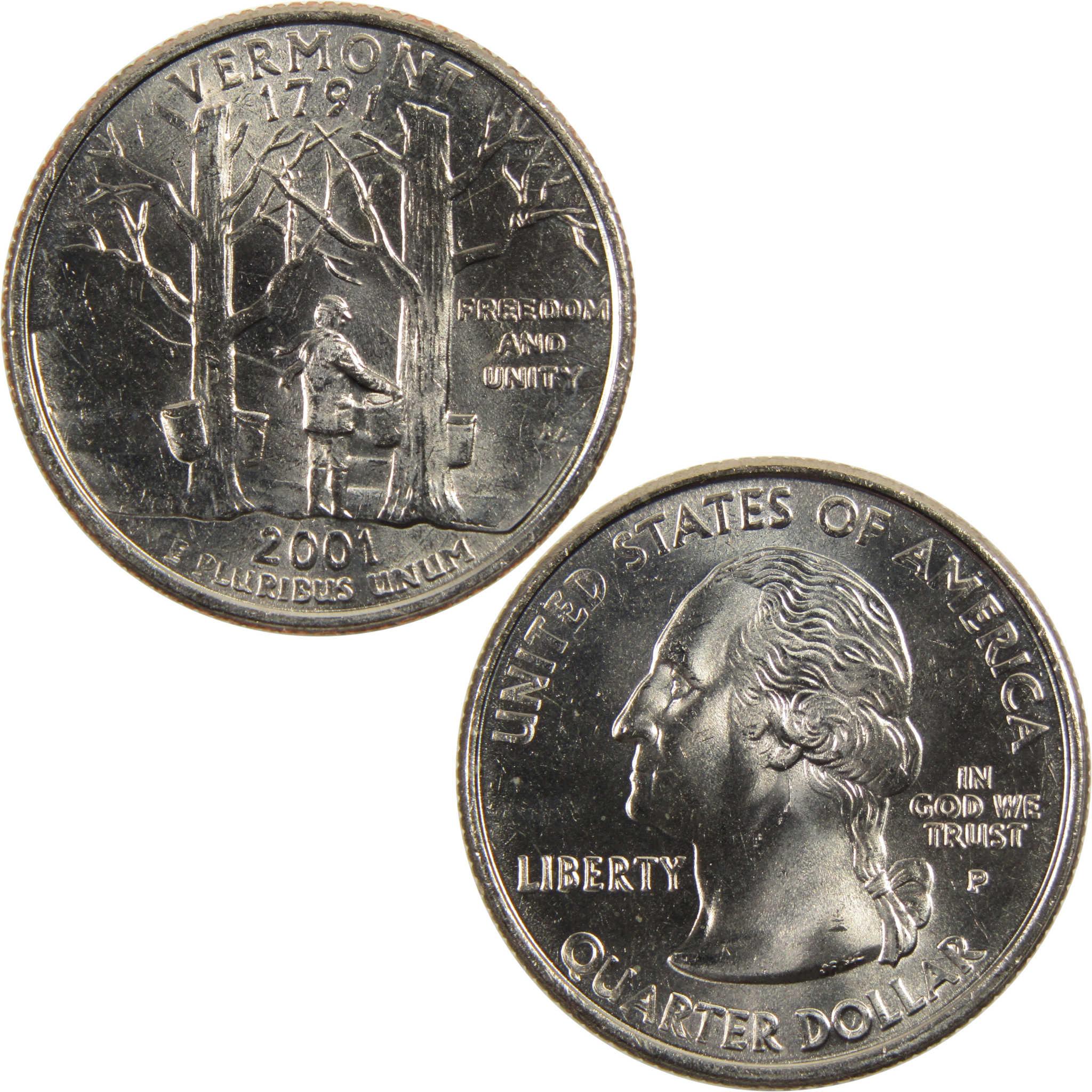 2001 P Vermont State Quarter BU Uncirculated Clad 25c Coin