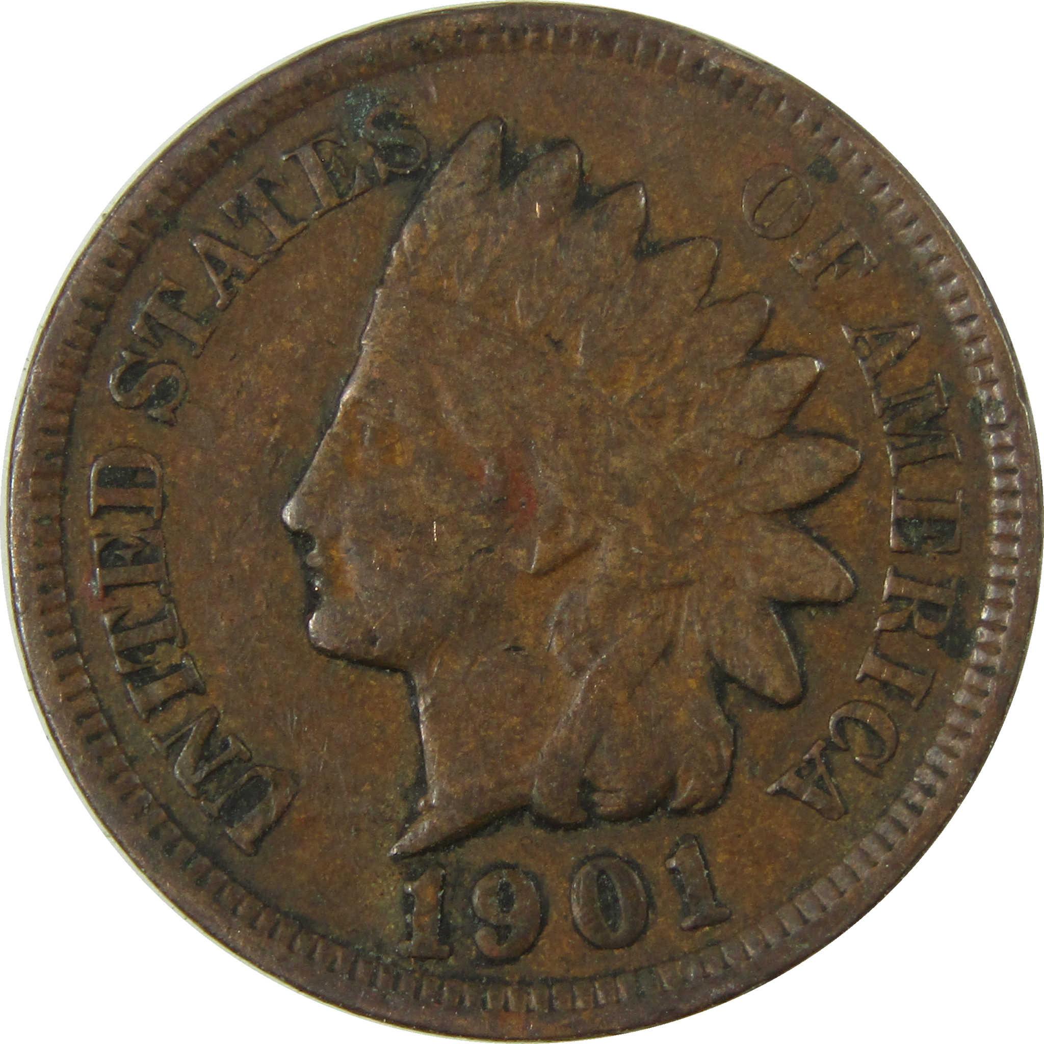 1901 Indian Head Cent F Fine Penny 1c Coin SKU:I27015