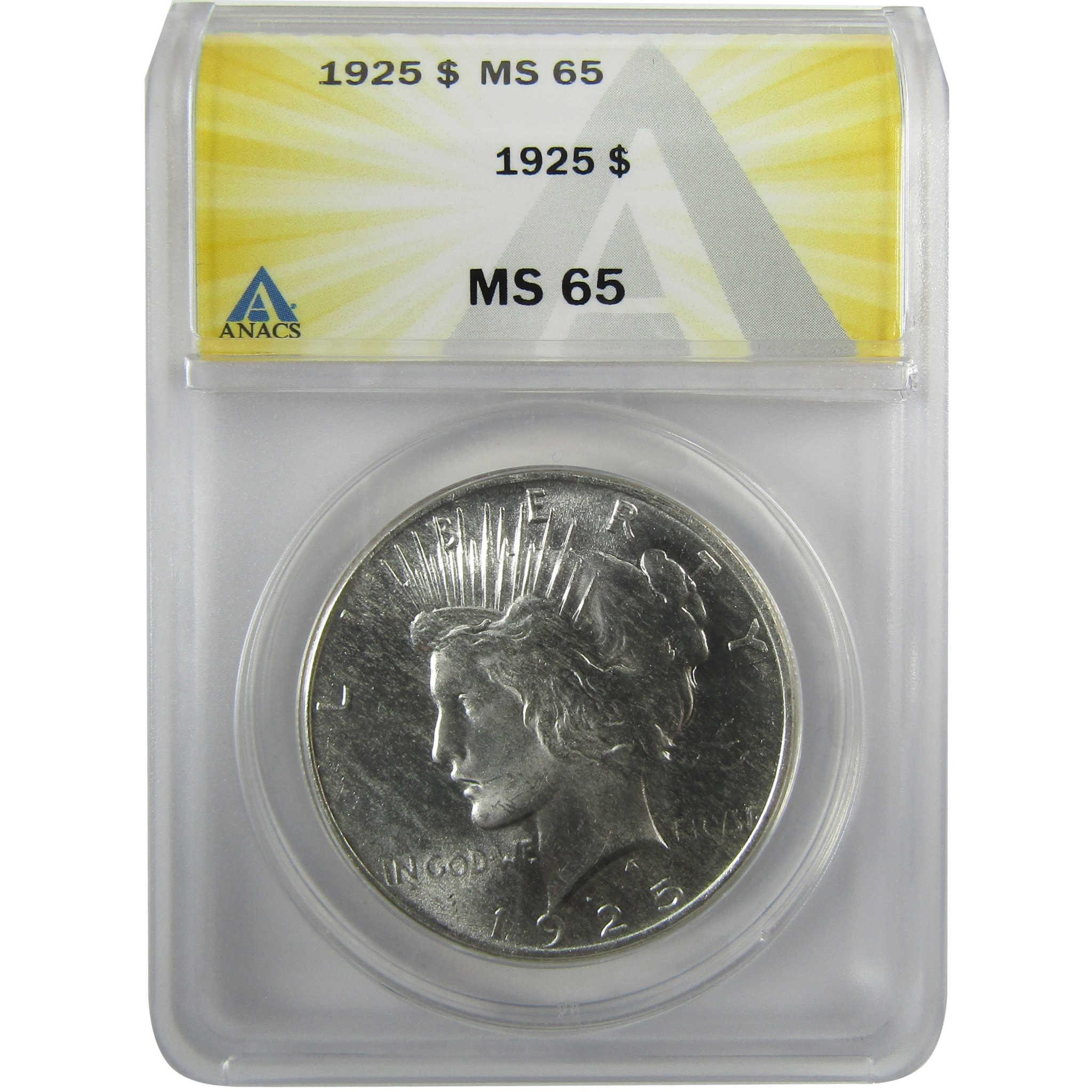 1925 Peace Silver Dollar MS 65 ANACS Uncirculated $1 Coin SKU:I28084