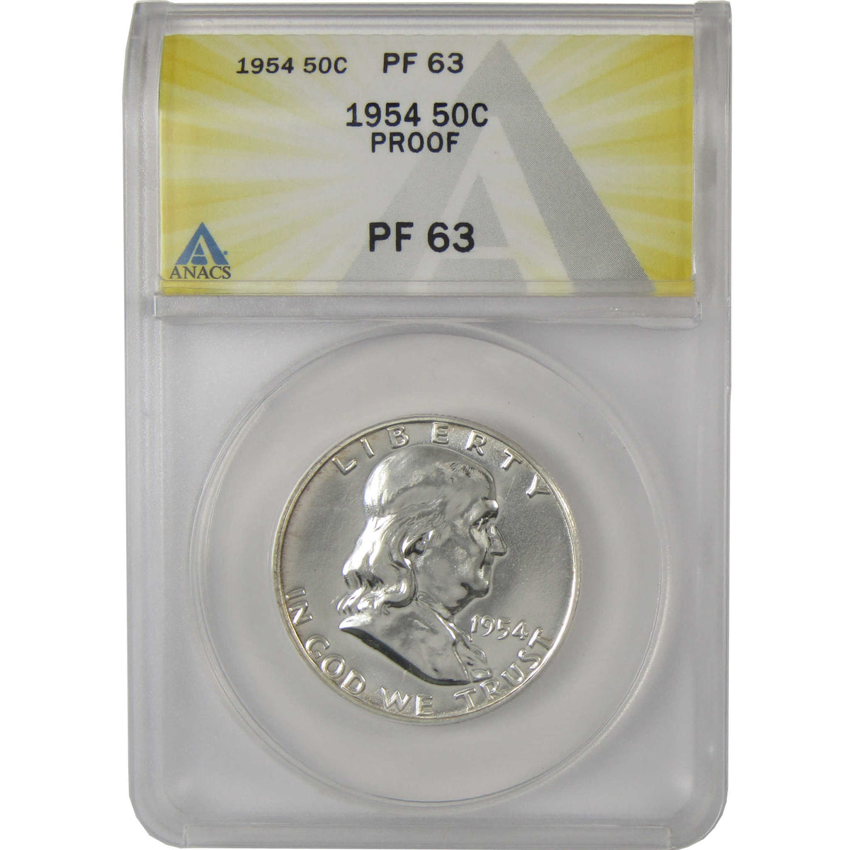 1954 Franklin Silver Half Dollar PF 63 ANACS Proof 50c Coin SKU:I28762