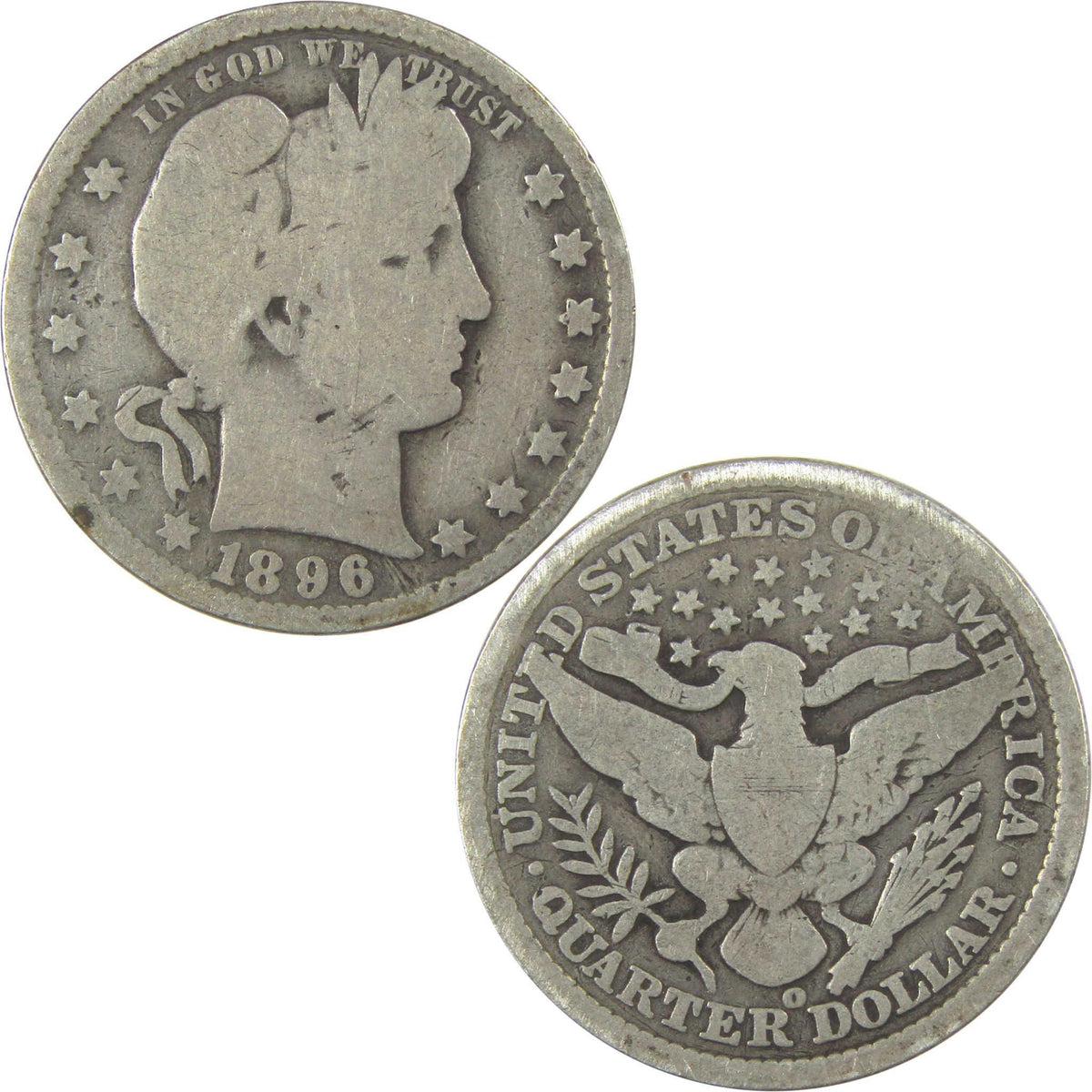 1896 O Barber Quarter G Good Silver 25c Coin SKU:I21860