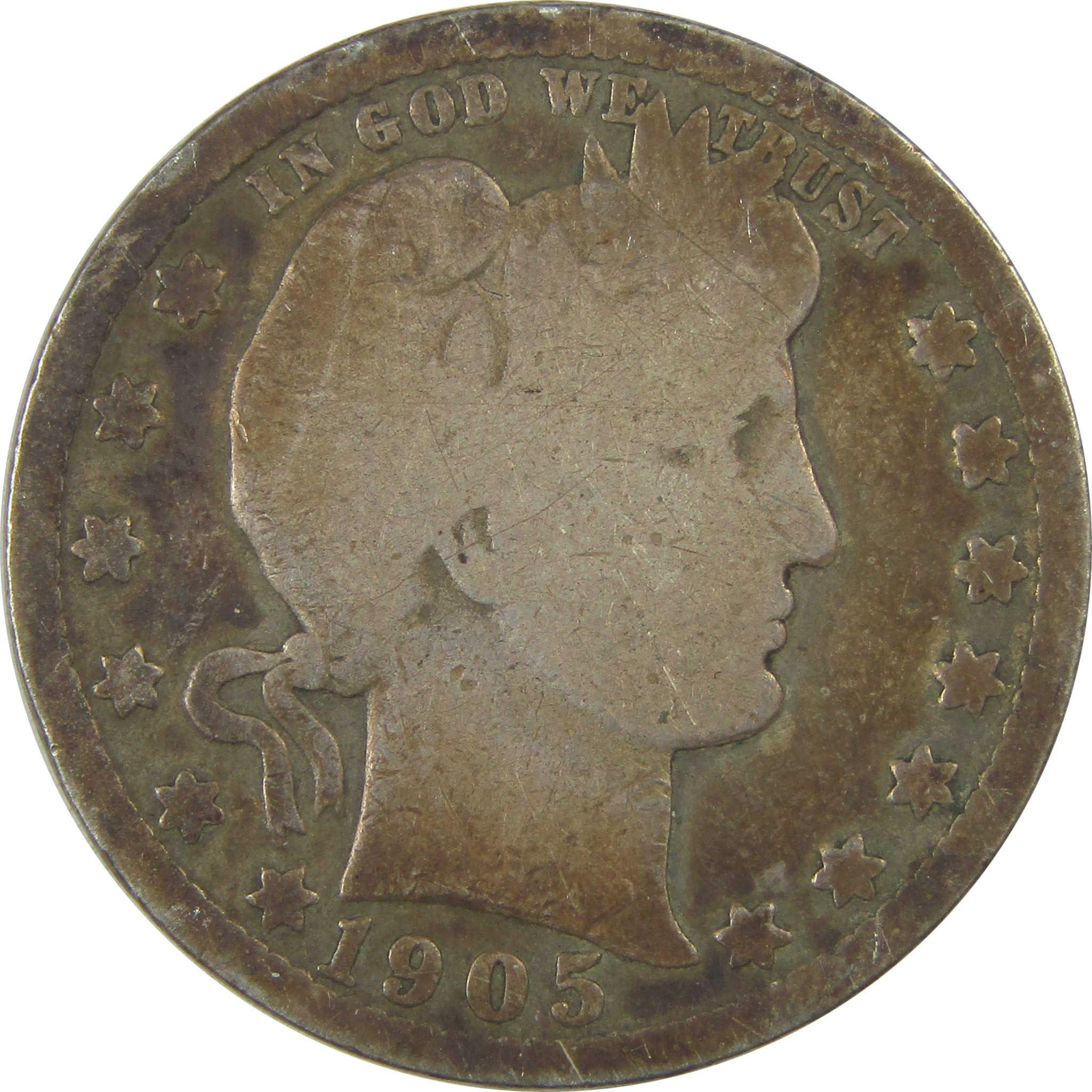 1905 Barber Quarter G Good Details Silver 25c Coin SKU:I21803