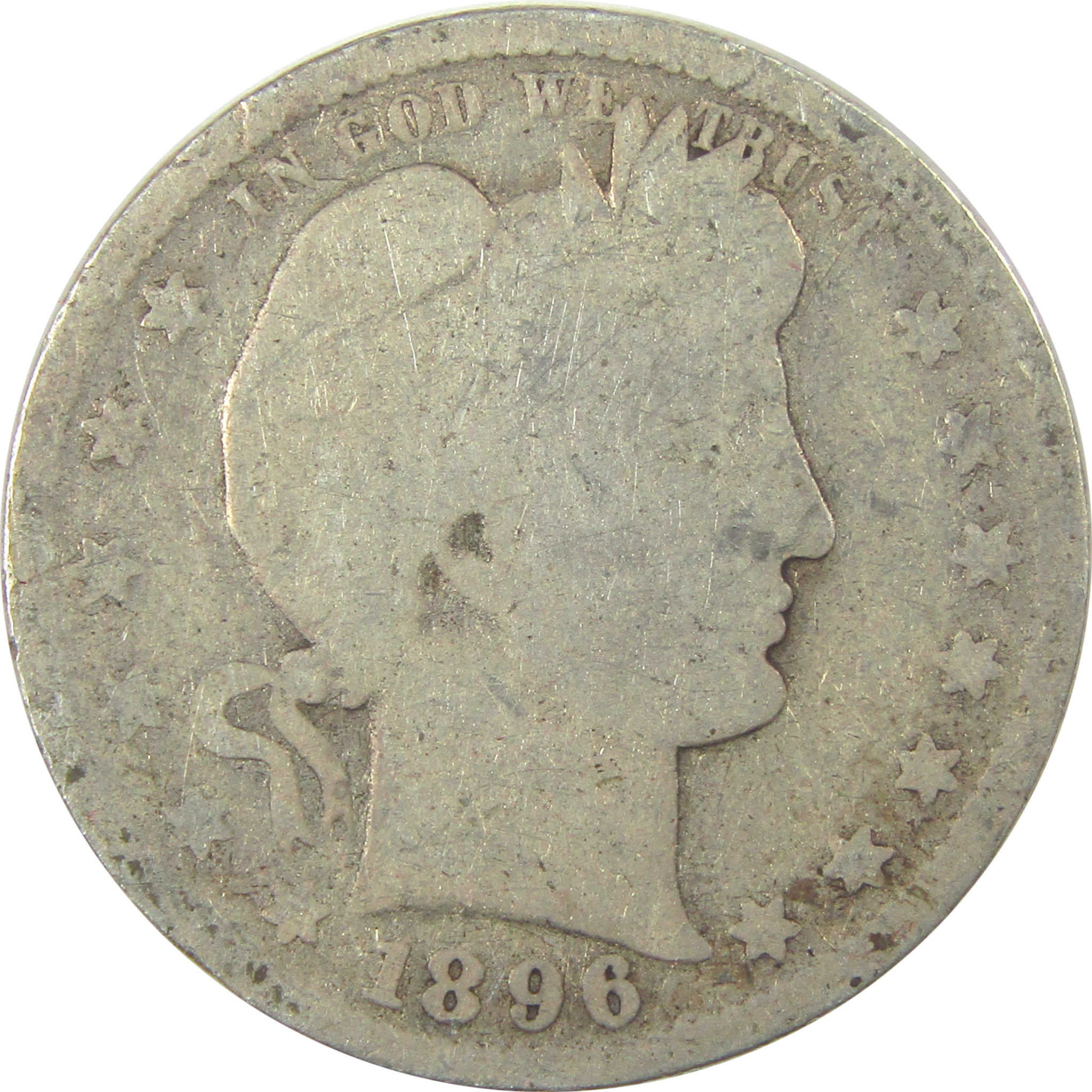 1896 O Barber Quarter AG About Good Details Silver 25c Coin SKU:I21852