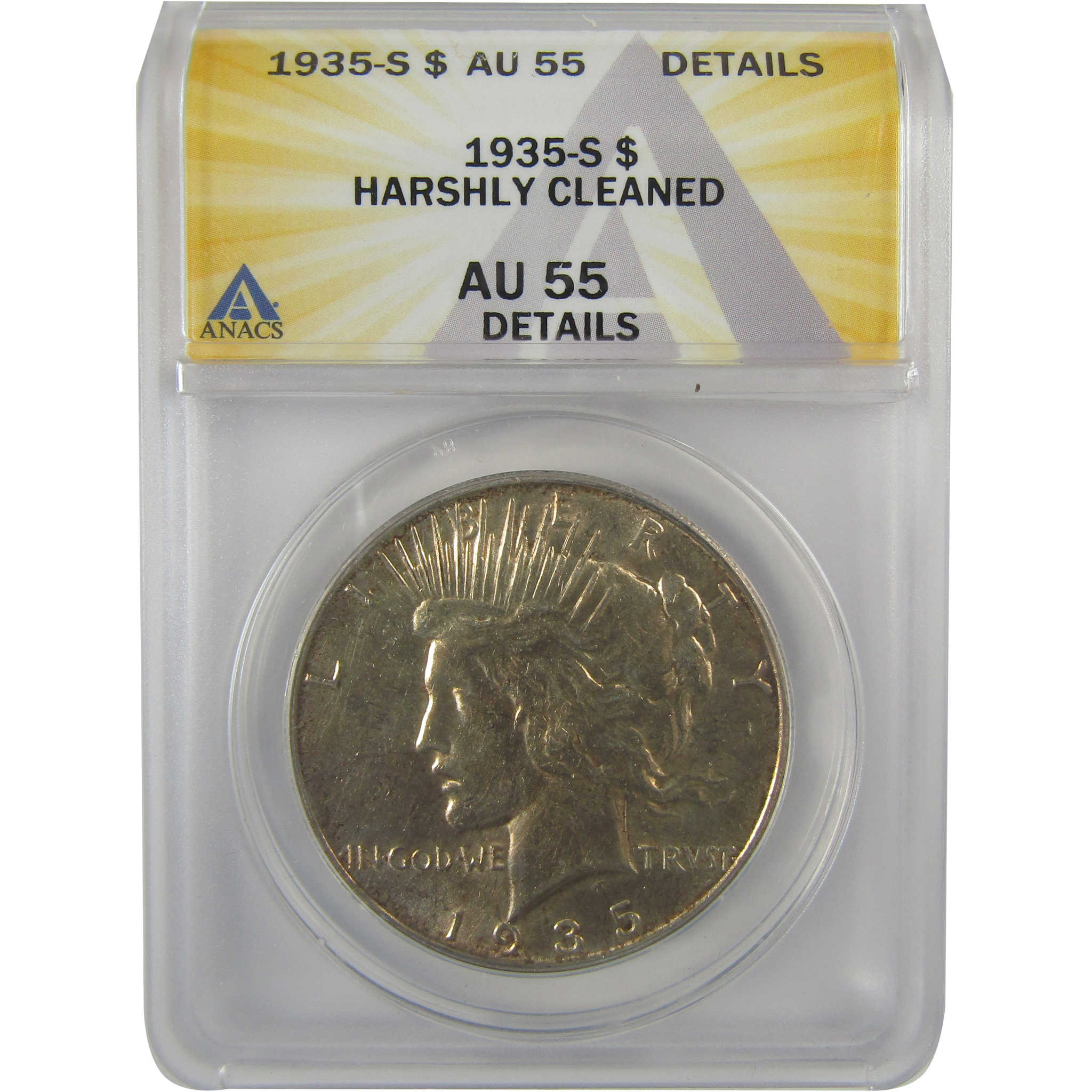 1935 S Peace Dollar AU 55 Details ANACS Silver $1 Coin SKU:I21631