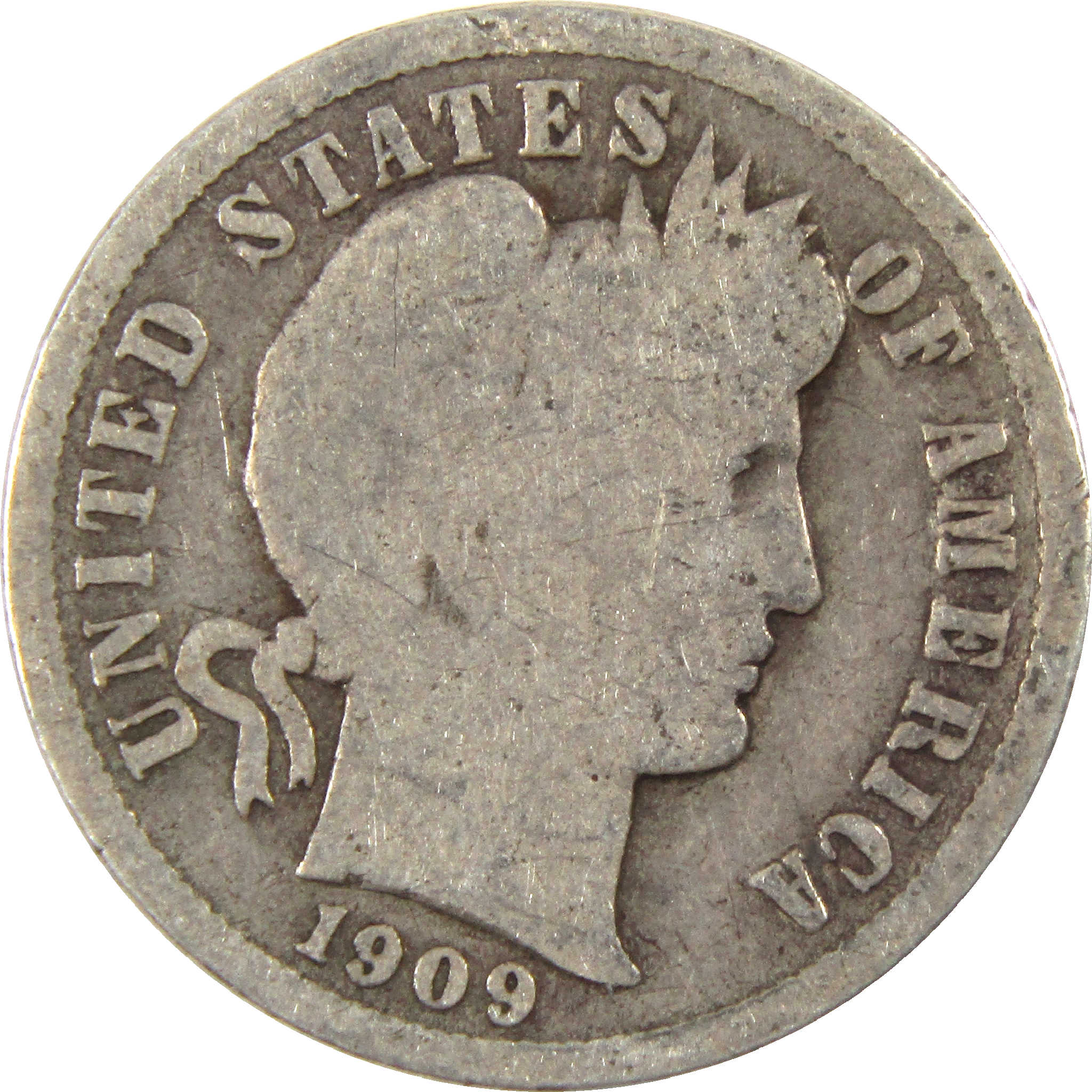 1909 Barber Dime Circulated Silver 10c Coin Collectible
