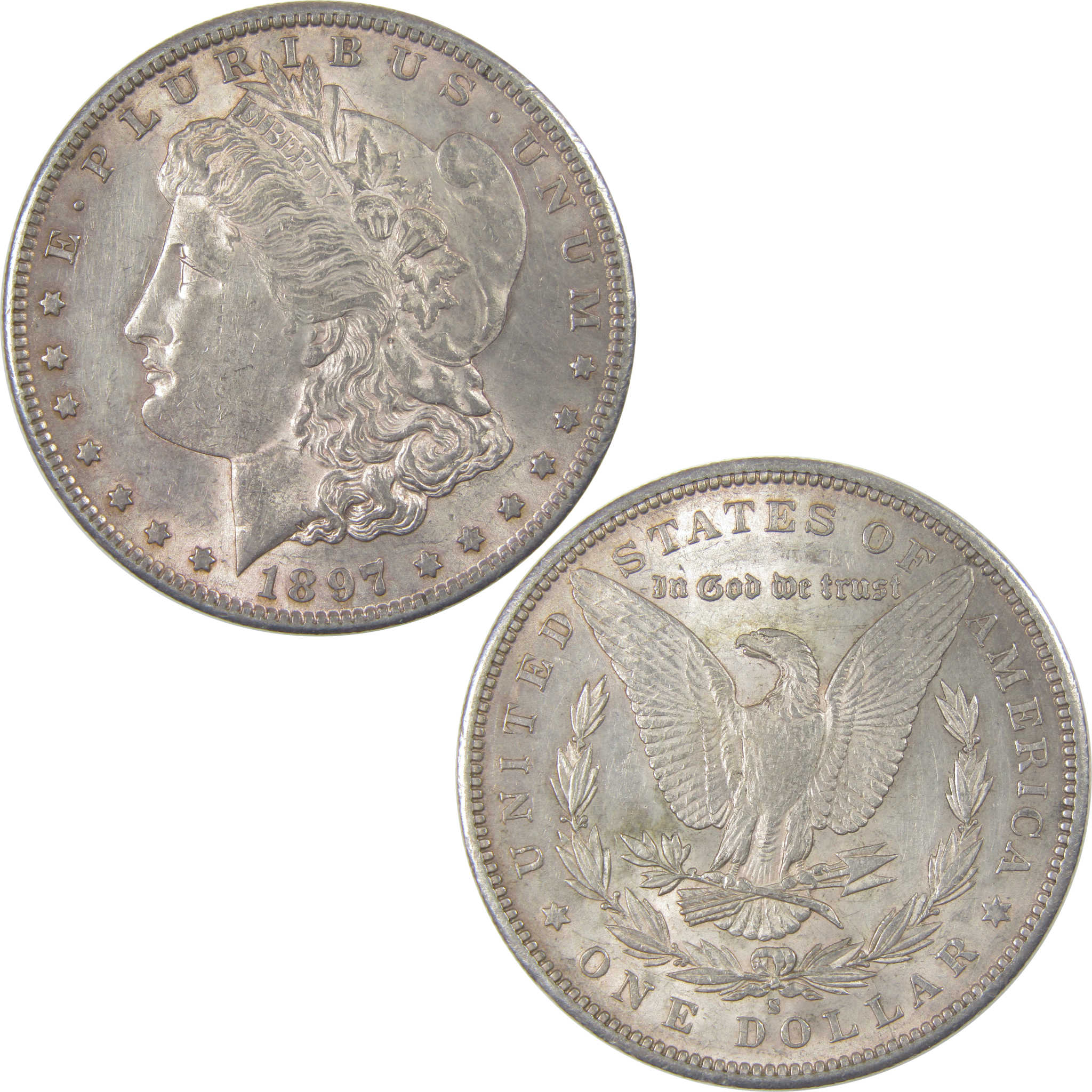 1897 S Morgan Dollar AU About Uncirculated Details Silver SKU:I23845 - Morgan coin - Morgan silver dollar - Morgan silver dollar for sale - Profile Coins & Collectibles