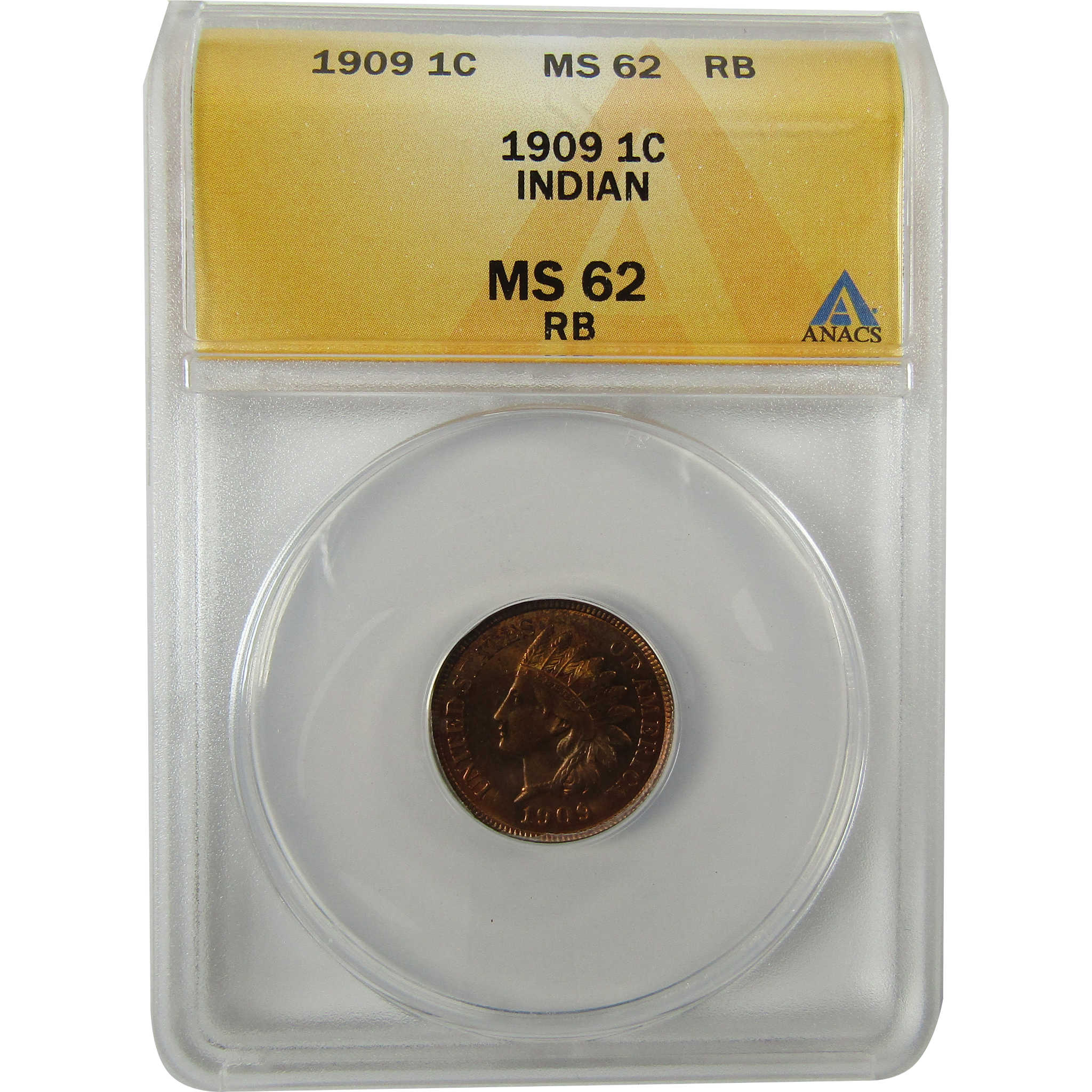 1909 Indian Head Cent MS 62 RB ANACS Uncirculated Penny SKU:I28402