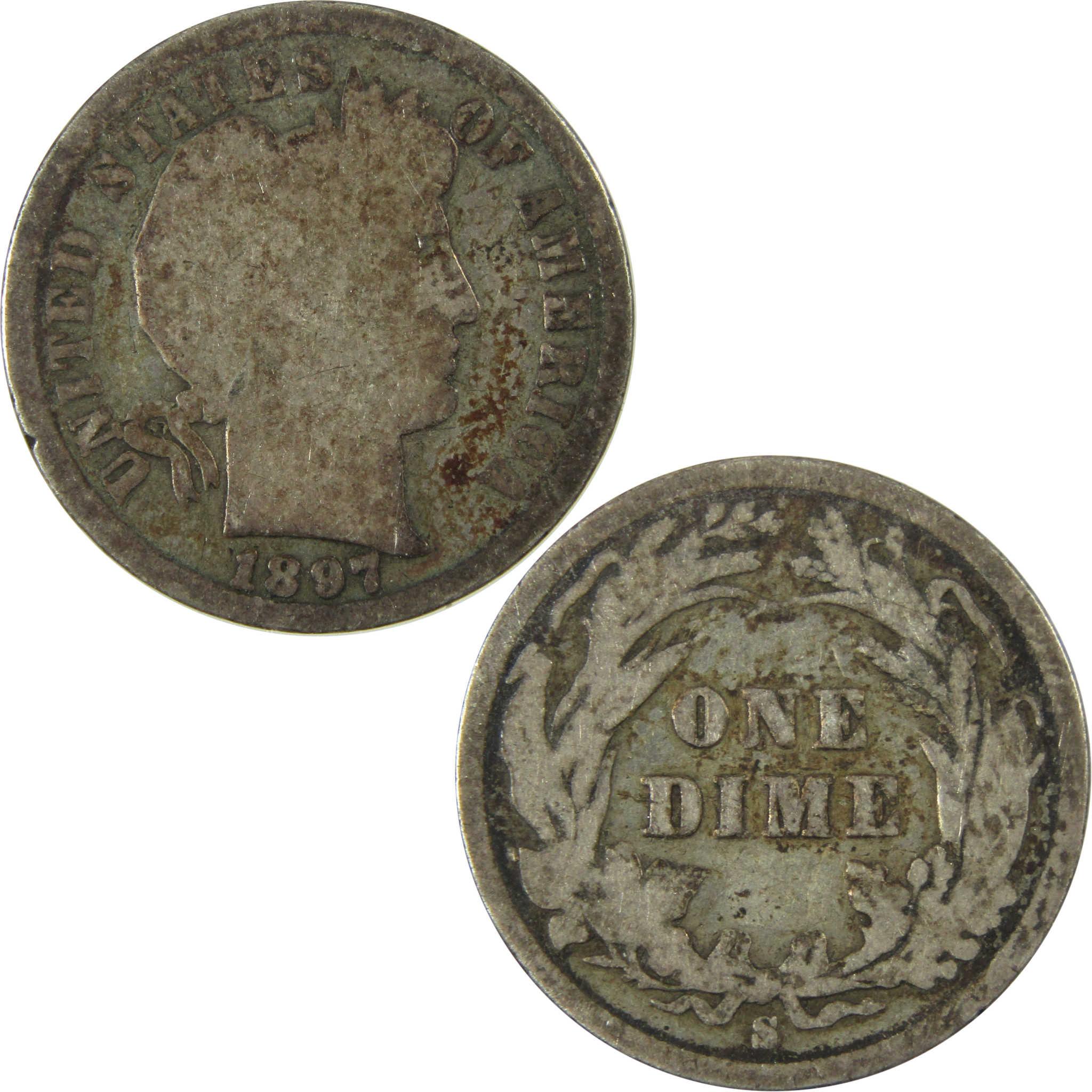1897 S Barber Silver Dime AG About Good 10c Coin Collectible SKU:CP688