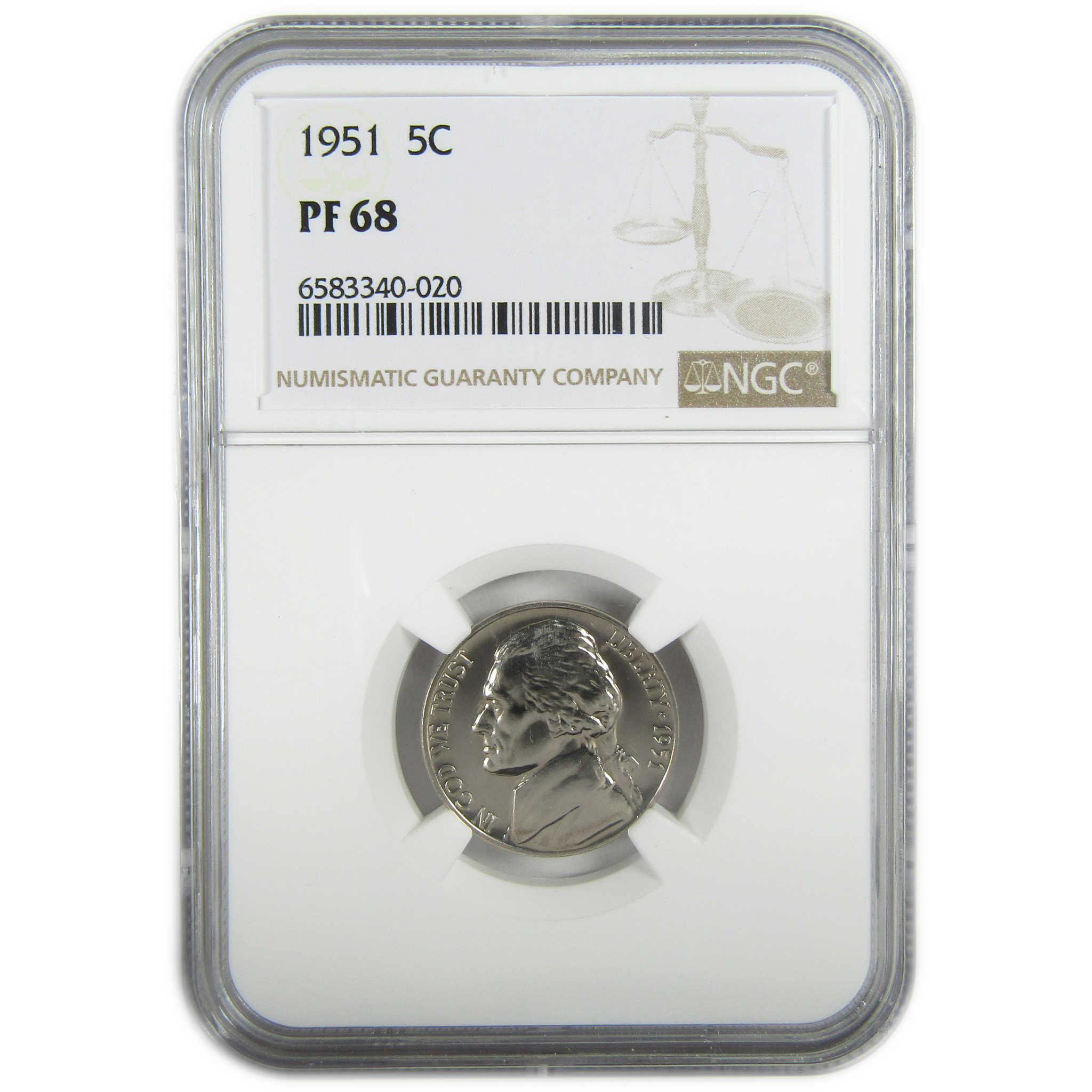 1951 Jefferson Nickel PF 68 NGC Proof 5c Coin Collectible SKU:I27342