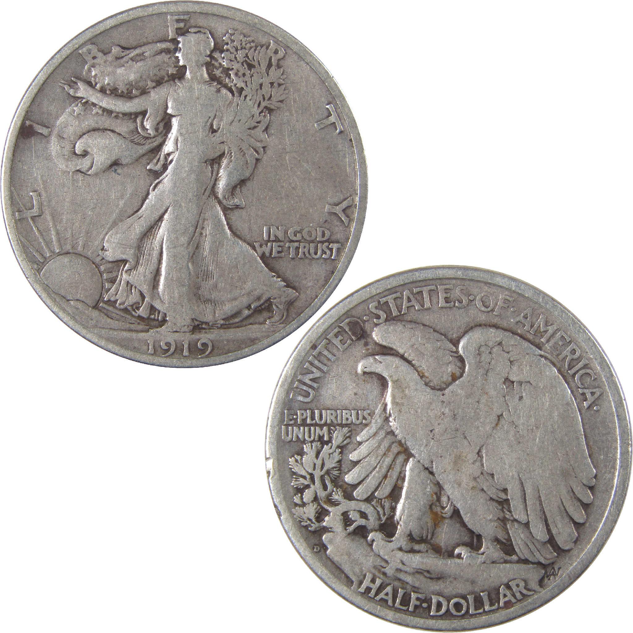 1919 D Liberty Walking Half Dollar F Fine Silver 50c Coin SKU:I18122