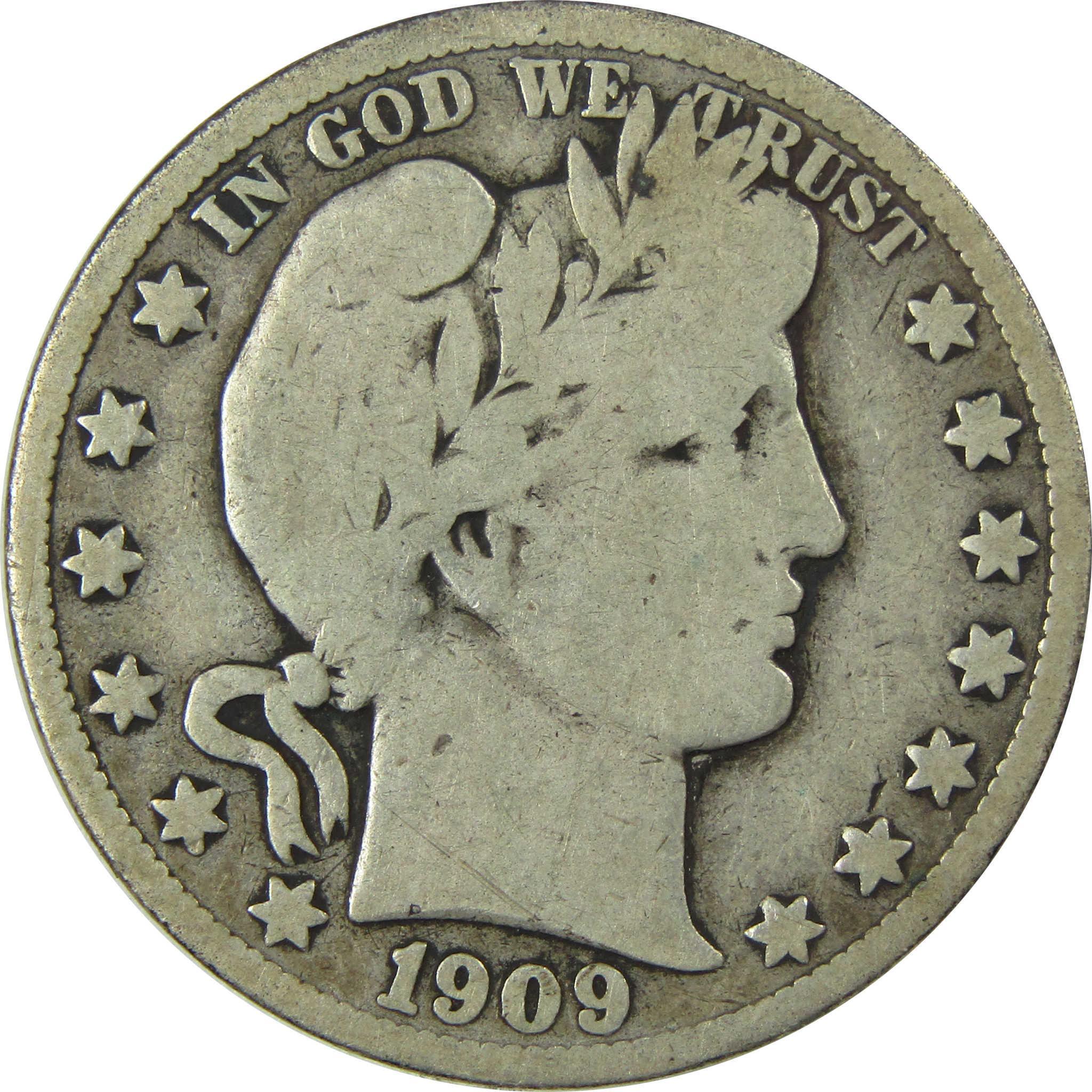 1909 S Barber Silver Half Dollar VG Very Good 50c Coin SKU:I25955
