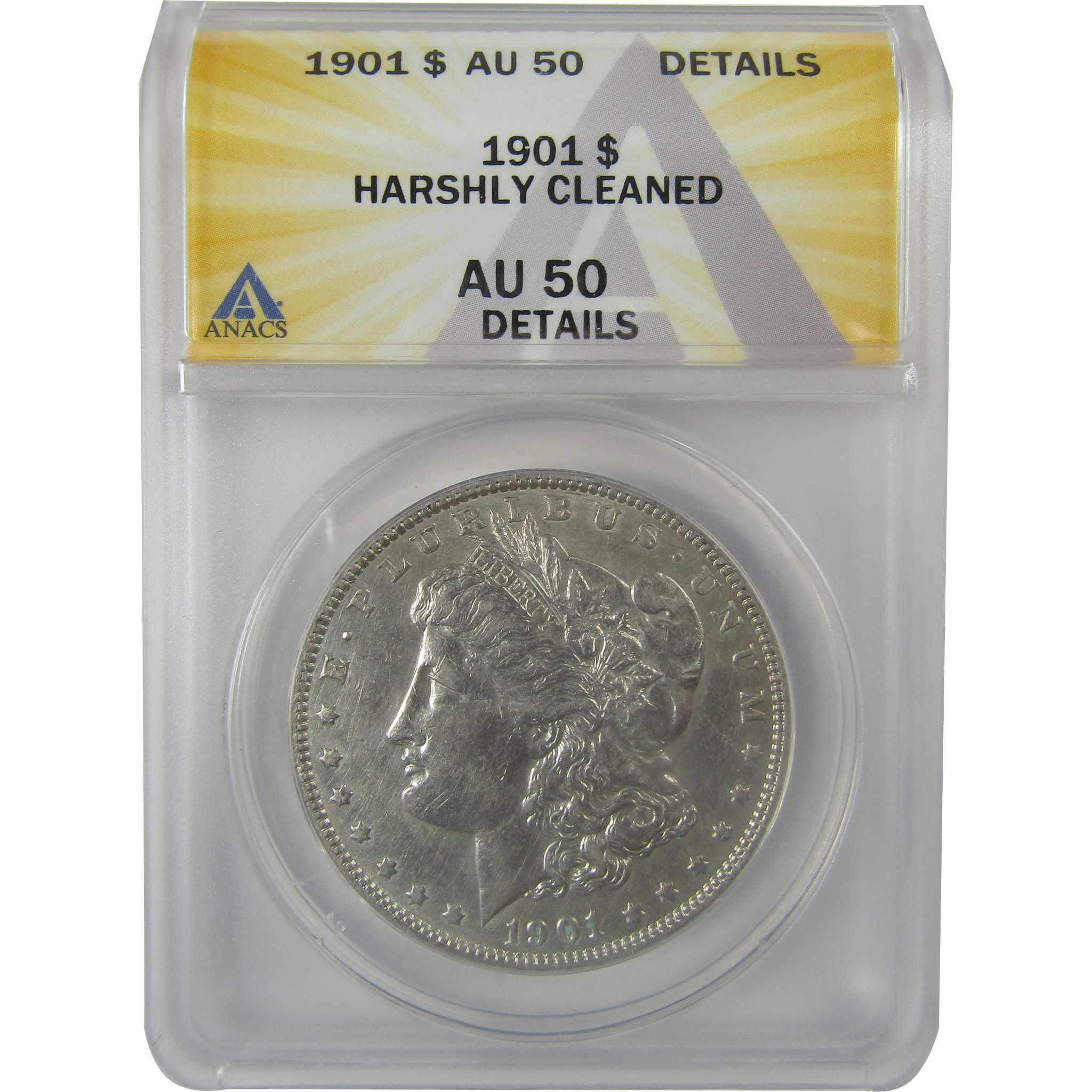 1901 Morgan Dollar AU 50 Details ANACS Silver $1 Coin SKU:I21269 - Morgan coin - Morgan silver dollar - Morgan silver dollar for sale - Profile Coins & Collectibles