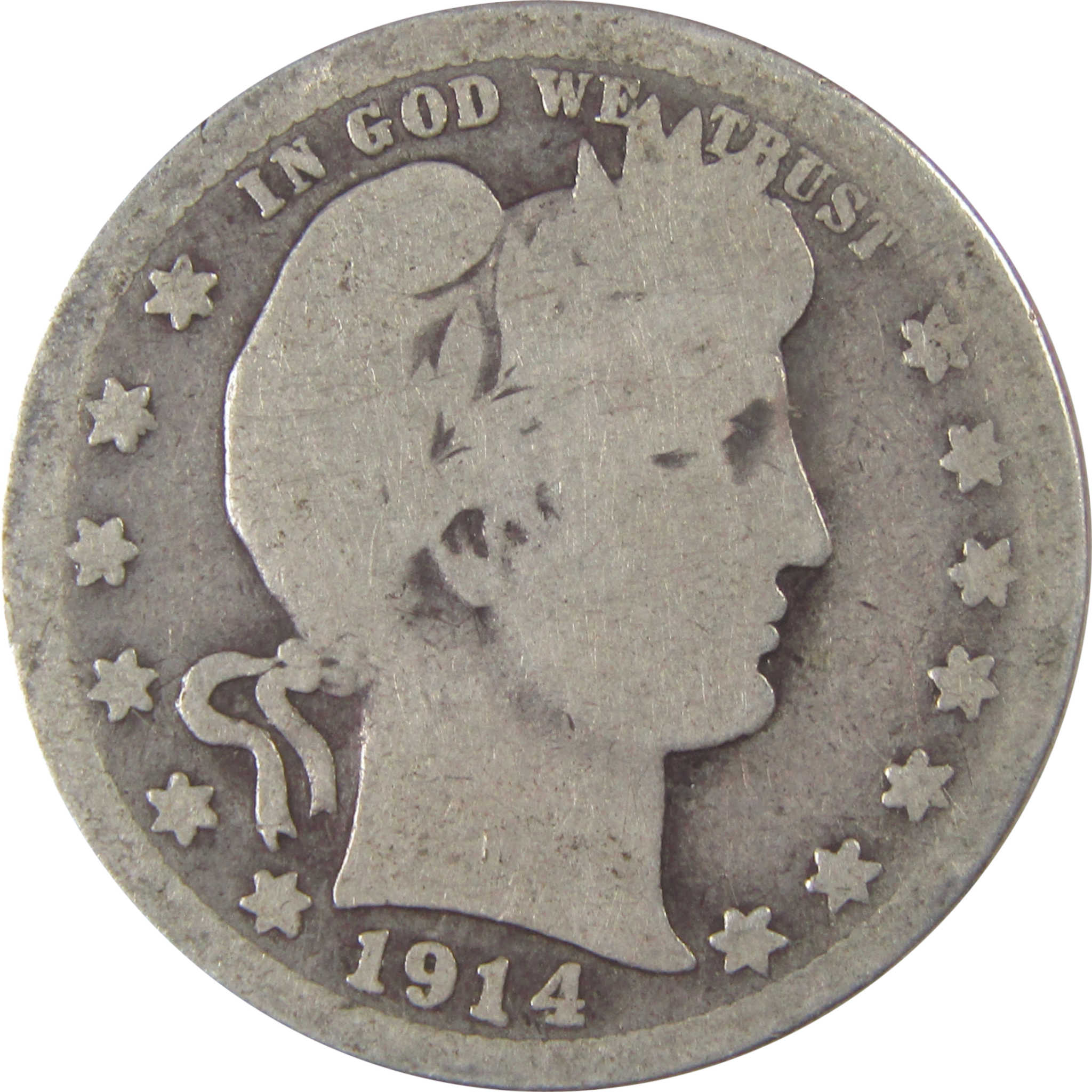 1914 S Barber Quarter AG About Good Silver 25c Coin SKU:I18079