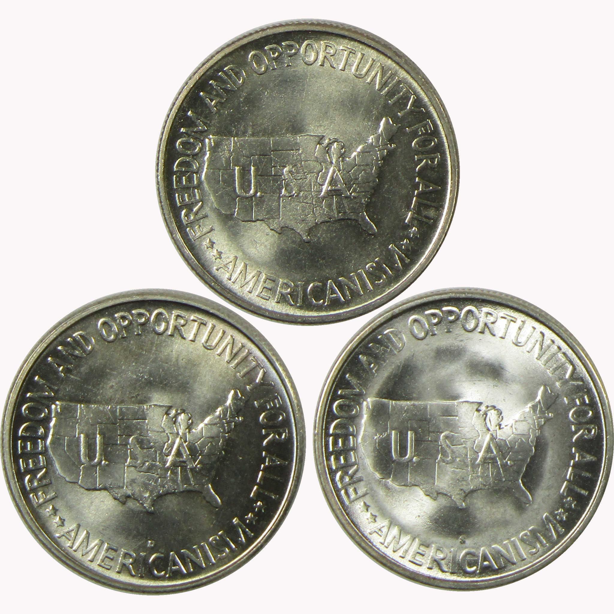 1953 PDS Washington-Carver 50C 3 Coin All Mint Set BU Very Choice Unc