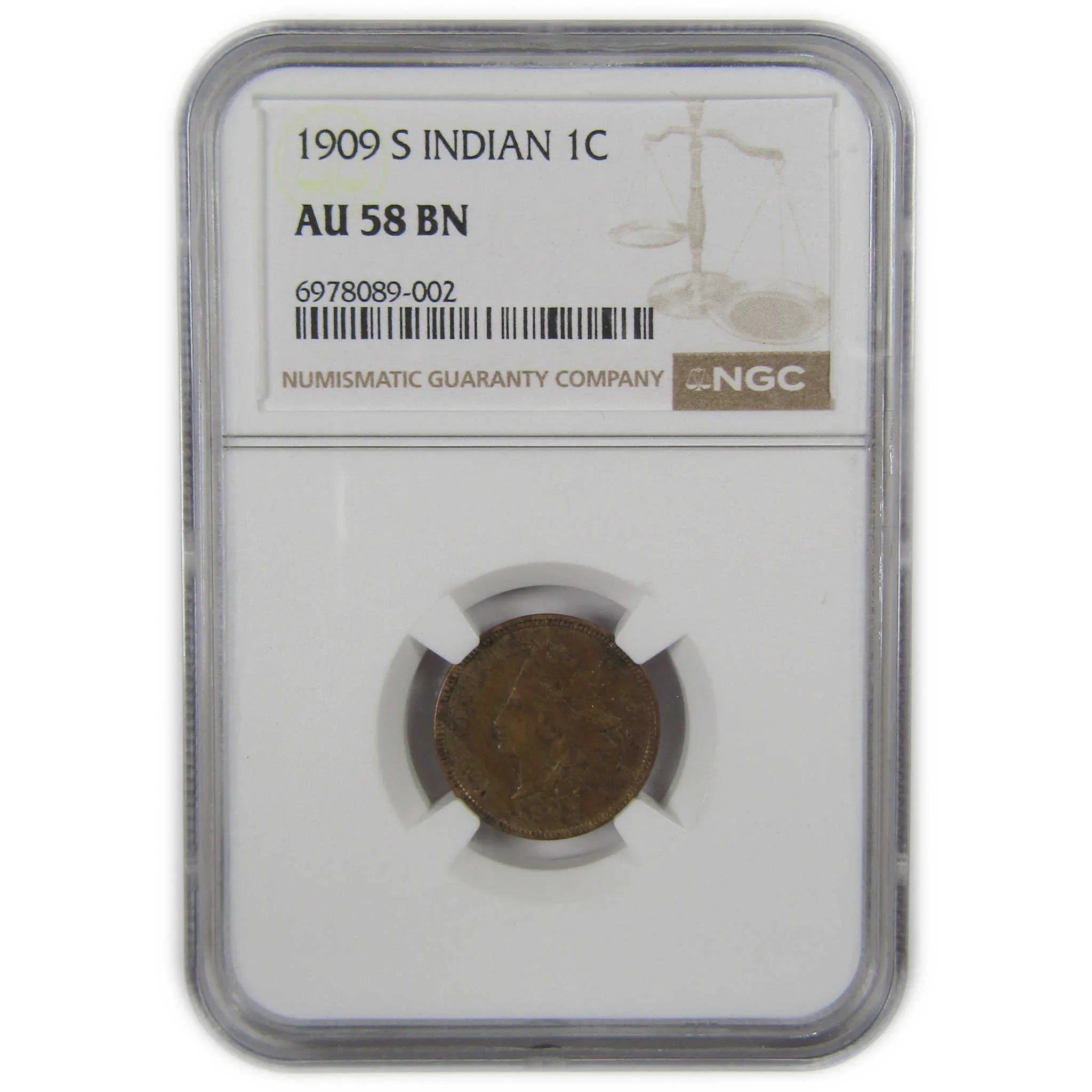 1909 S Indian Head Cent AU 58 BN NGC Penny 1c Coin SKU:I23412