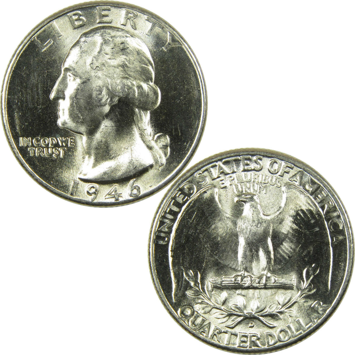 1946 D Washington Silver Quarter Uncirculated Mint State 25c Coin