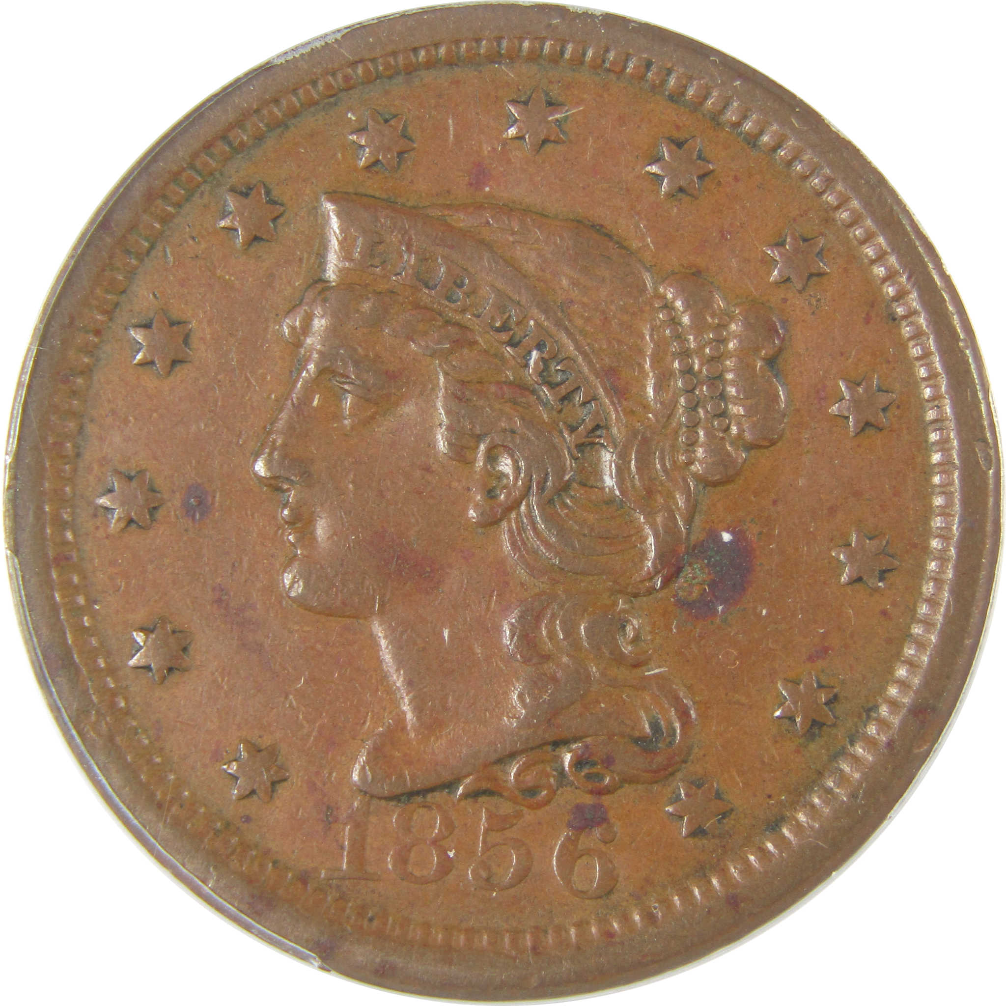 1856 Upright 5 Braided Hair Large Cent AU 50 ANACS Copper SKU:I20170