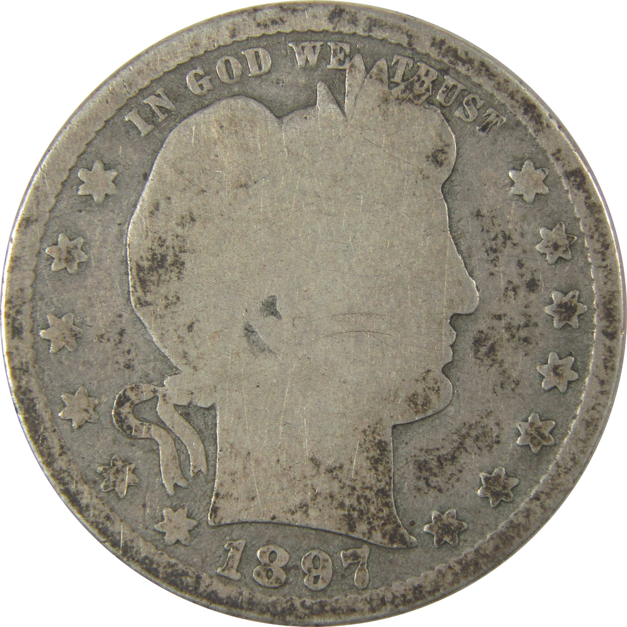 1897 S Barber Quarter AG About Good Silver 25c Coin SKU:I19768