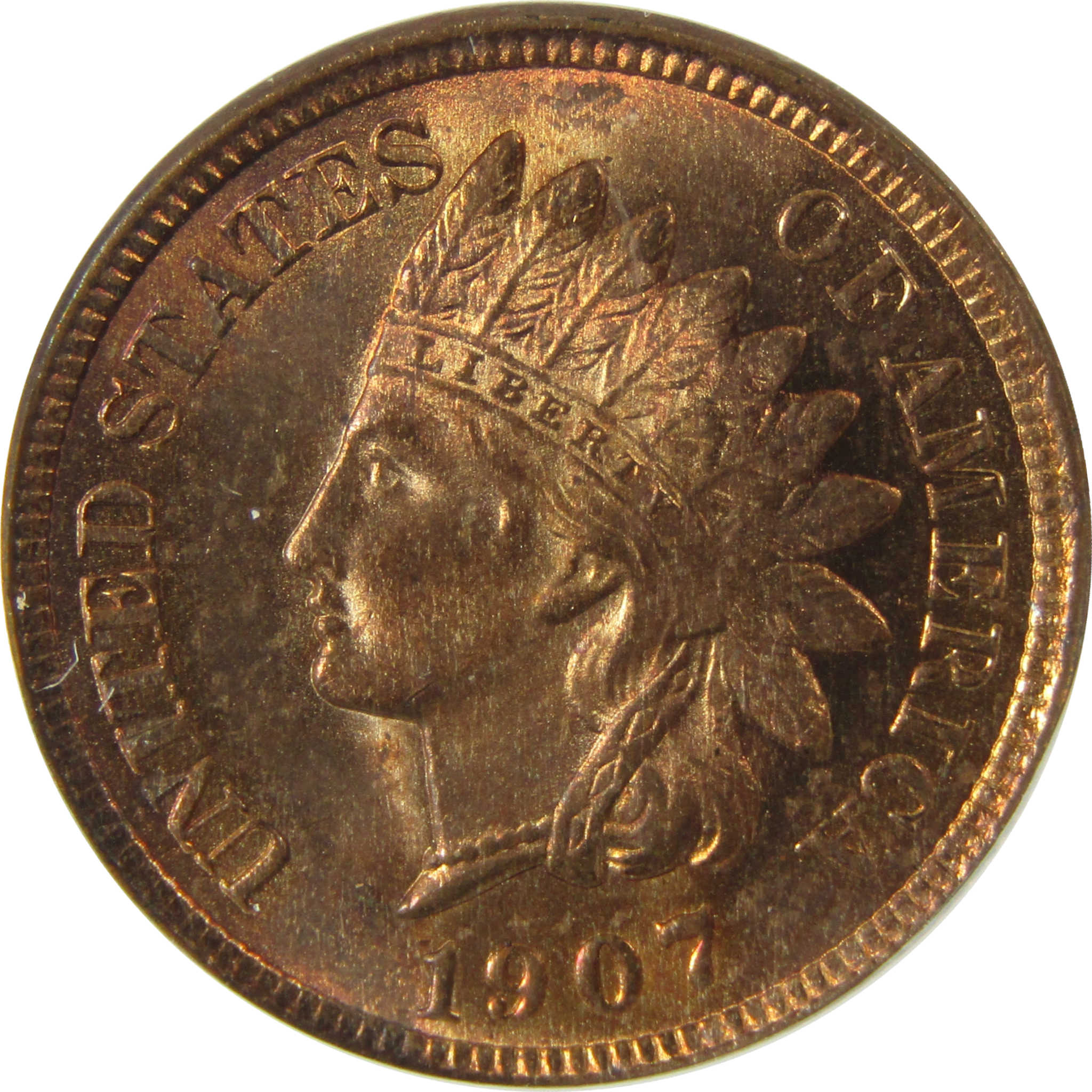 1907 Indian Head Cent MS 64 RB ANACS Uncirculated Penny SKU:I28399