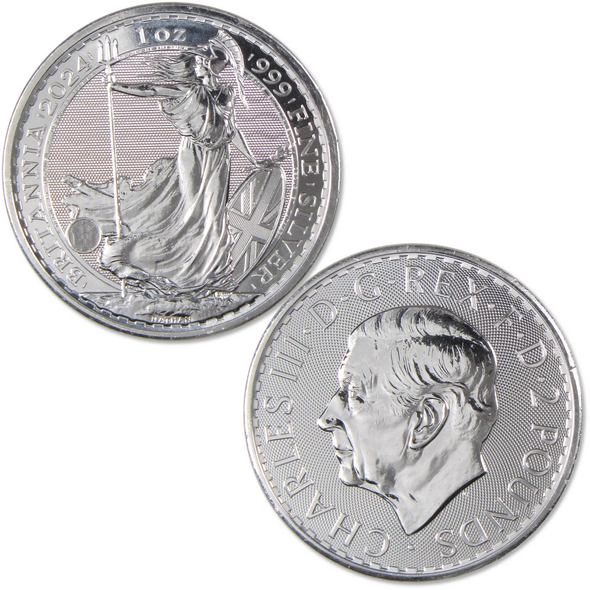 2024 UK Britannia BU Brilliant Uncirculated 1 oz .999 Silver £2 Coin