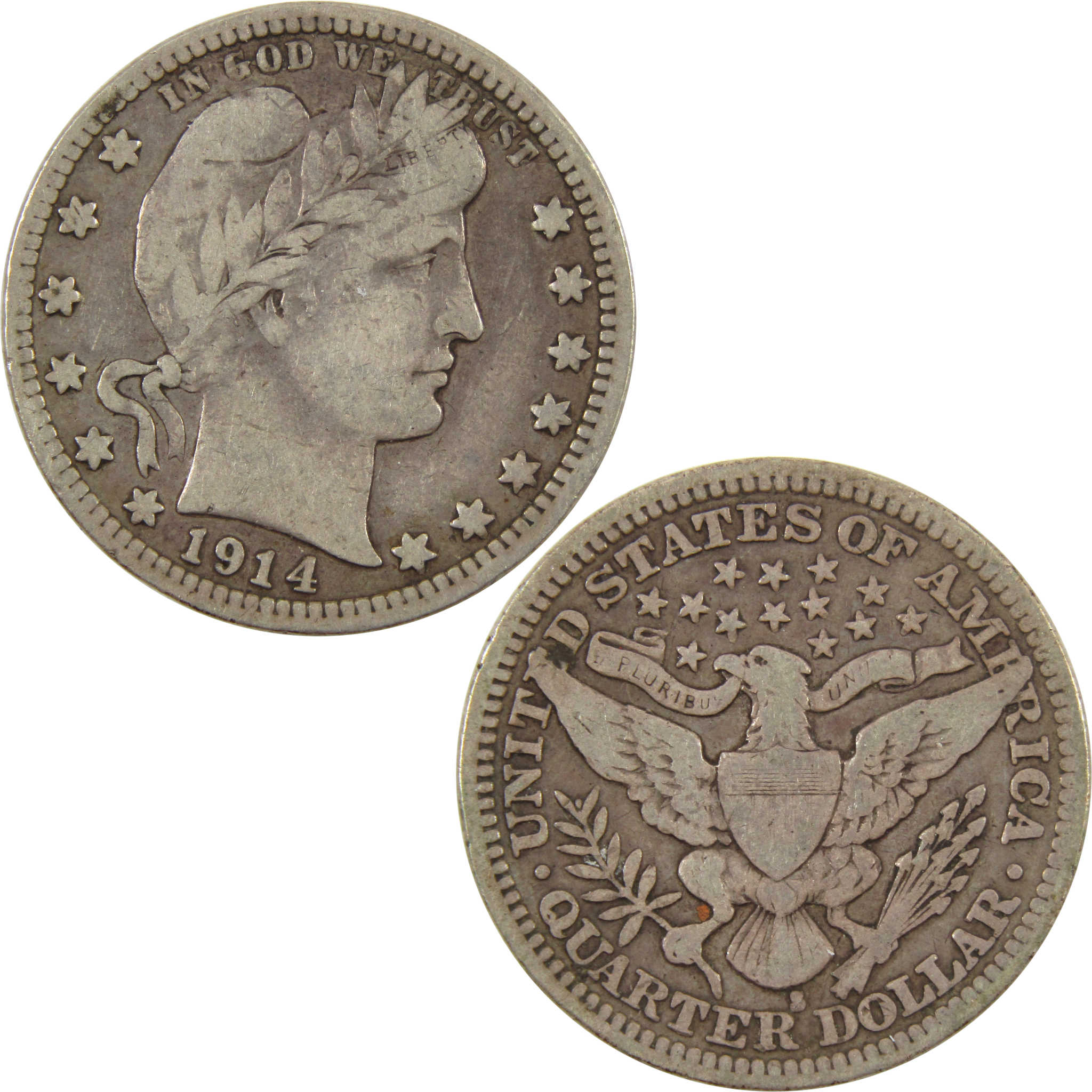 1914 S Barber Quarter F Fine Silver 25c Coin SKU:I10964