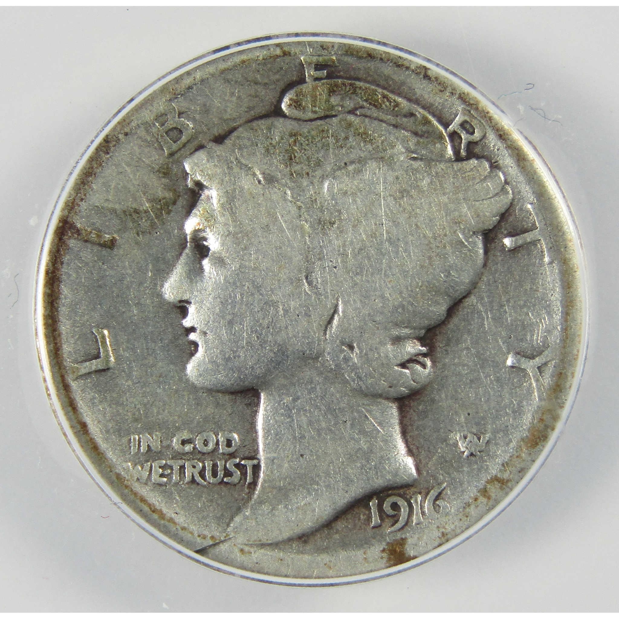 1916 D Mercury Silver Dime G 4 Details ANACS 10c Coin SKU:CP764