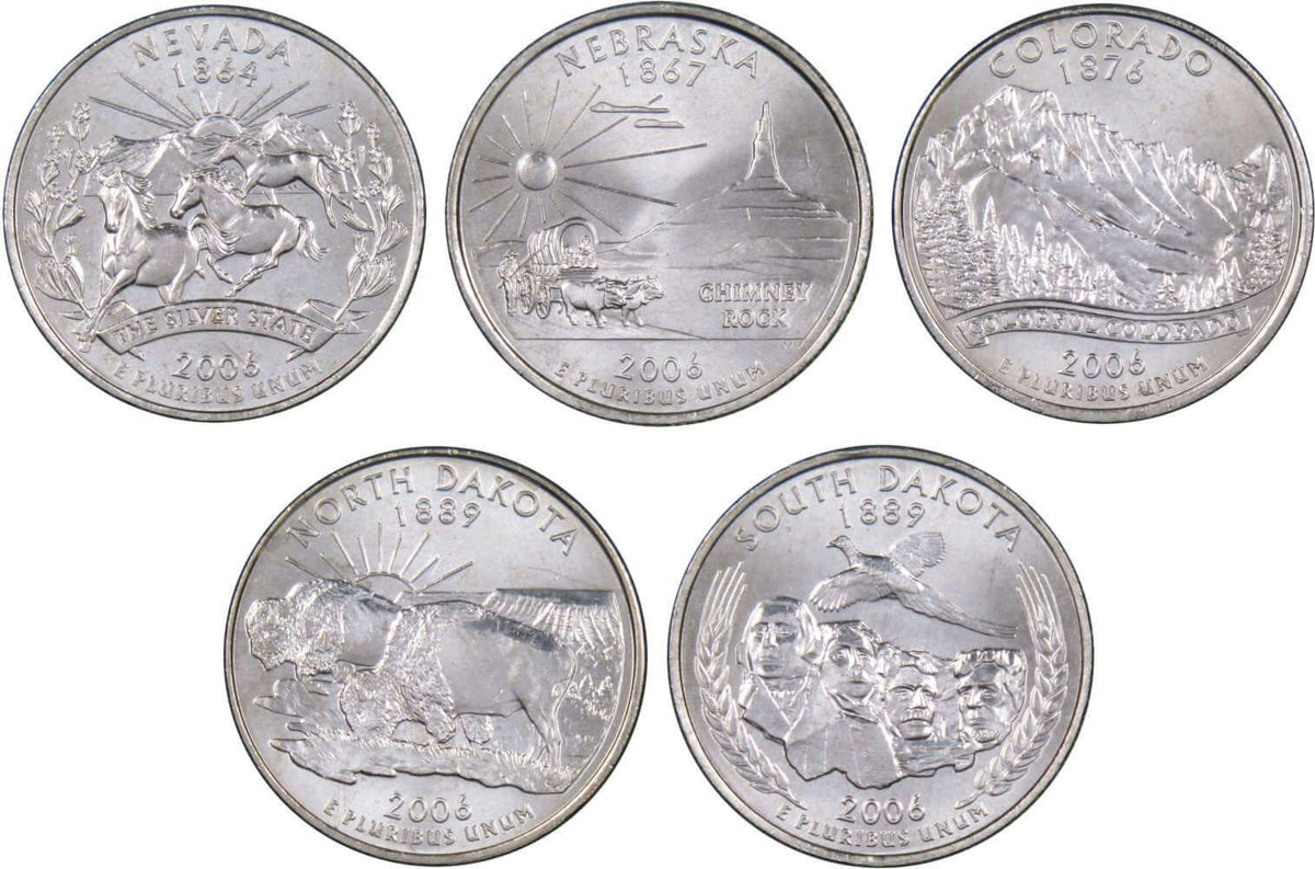 2006 P State Quarter 5 Coin Set Clad Uncirculated Mint State
