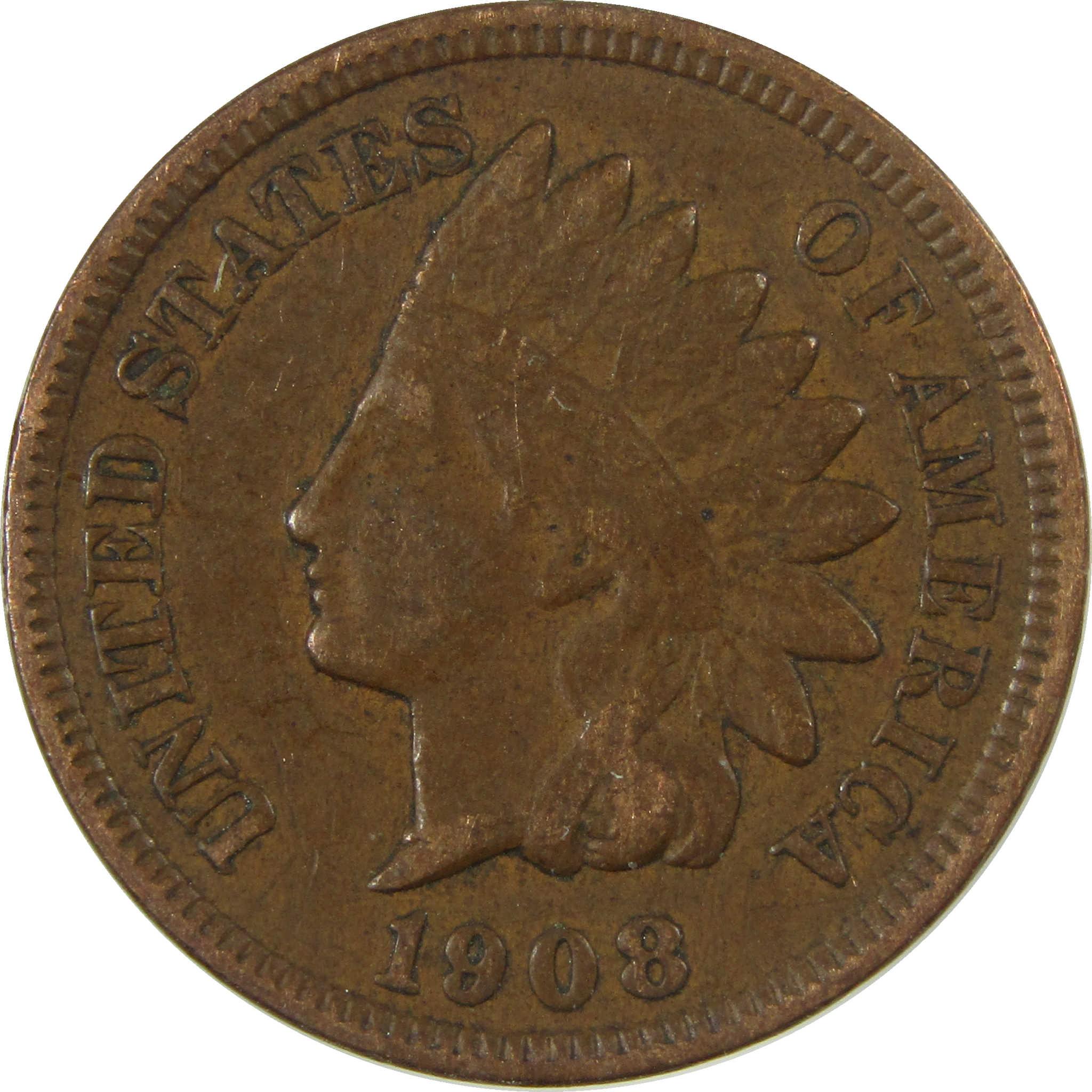 1908 Indian Head Cent VF Very Fine Penny 1c Coin SKU:I26960
