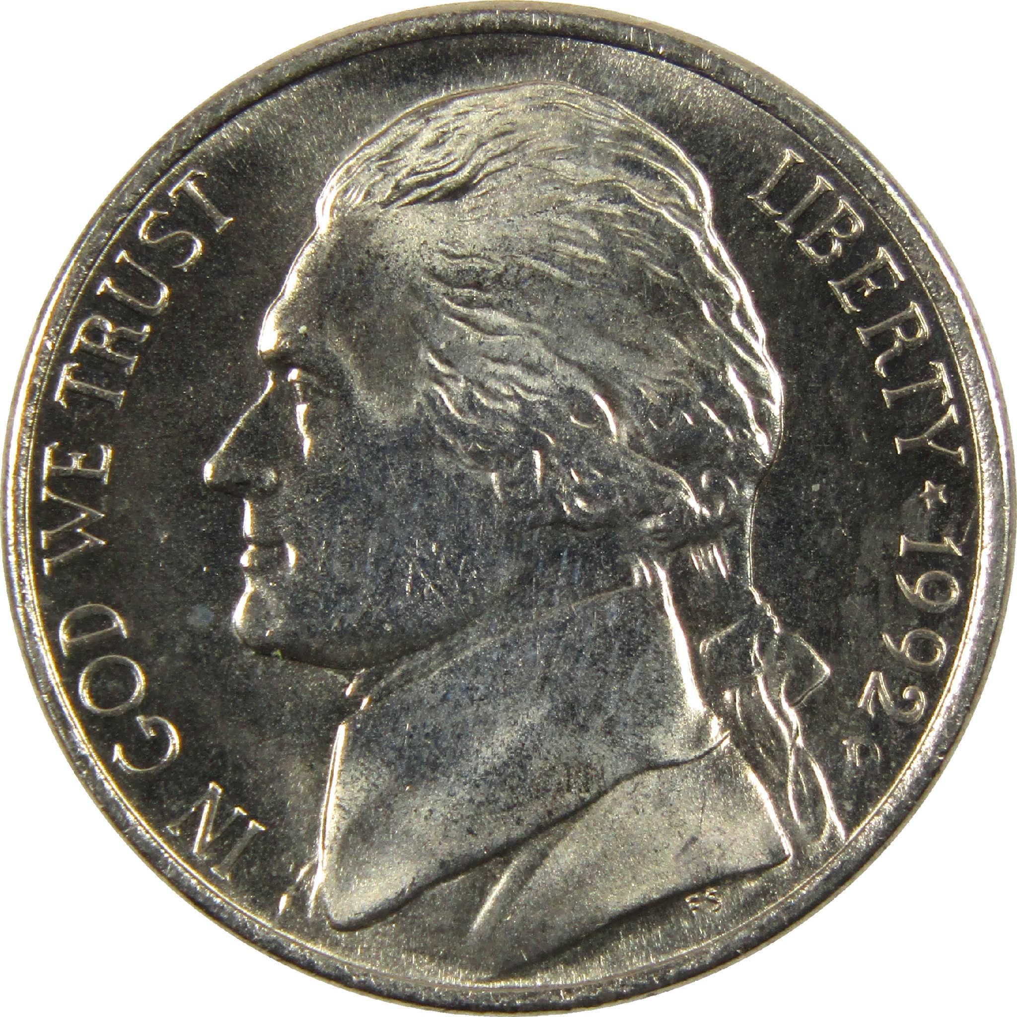 1992 D Jefferson Nickel BU Uncirculated 5c Coin