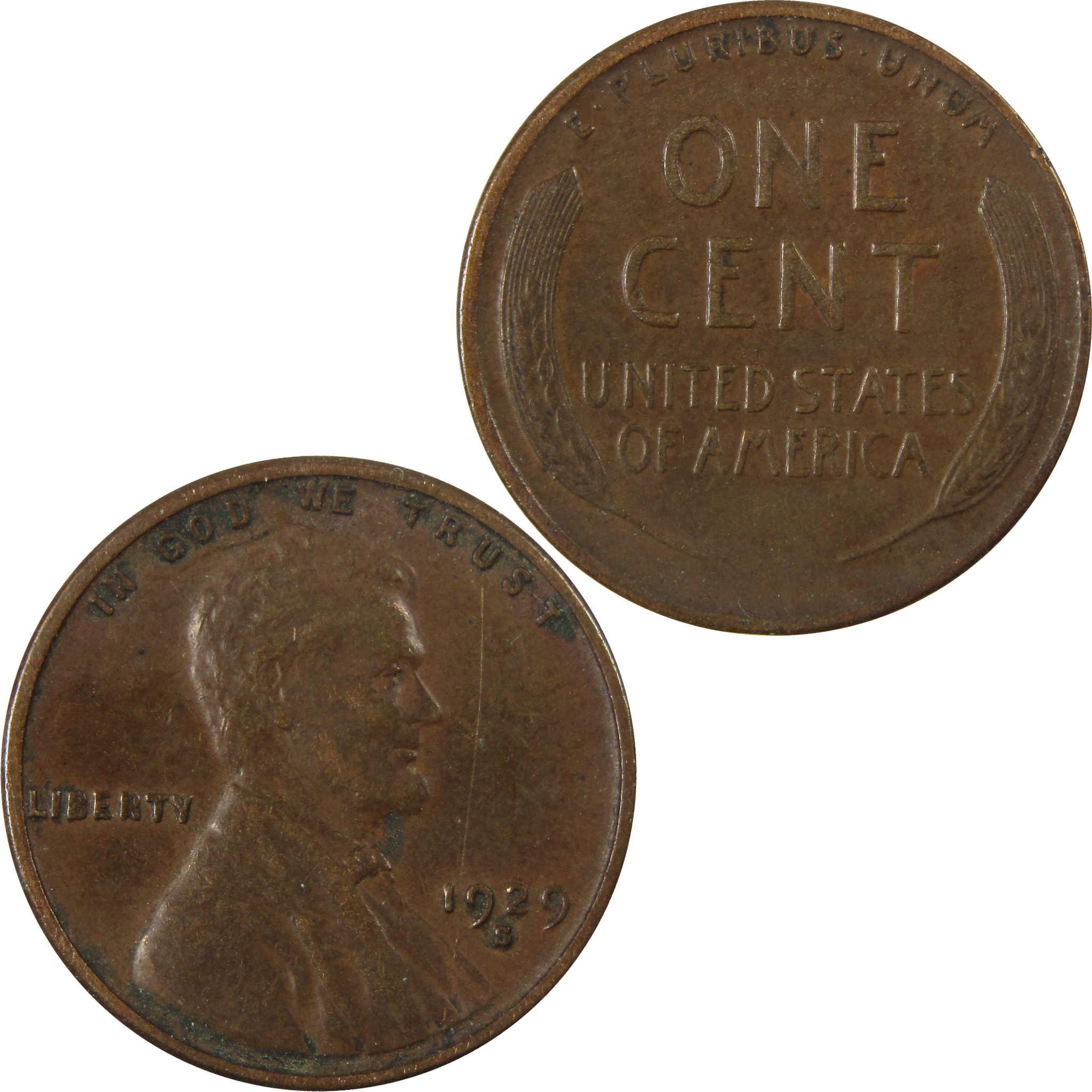 1929 S Lincoln Wheat Cent VF Very Fine Penny 1c Coin SKU:I27207