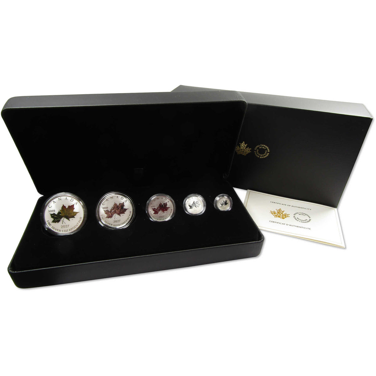 2027 Canada Silver Maple Leaf Fractional Set Autumn Leaves Rev Proof