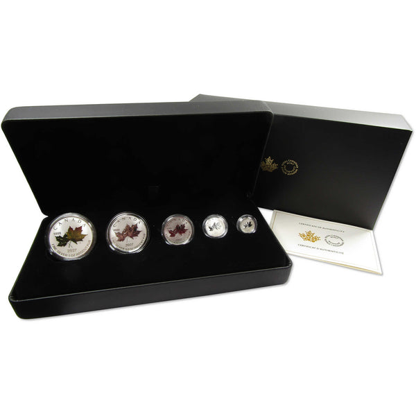 2027 Canada Silver Maple Leaf Fractional Set Autumn Leaves Rev Proof