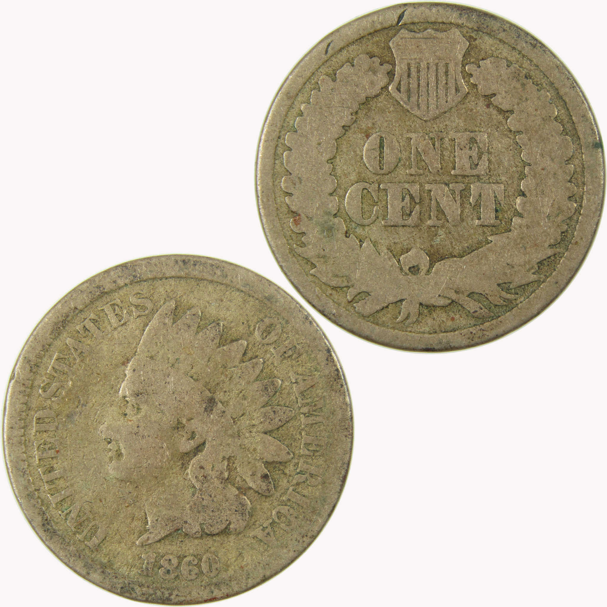 1860 Pointed Bust Indian Head 1c AG About Good Details SKU:CP1064
