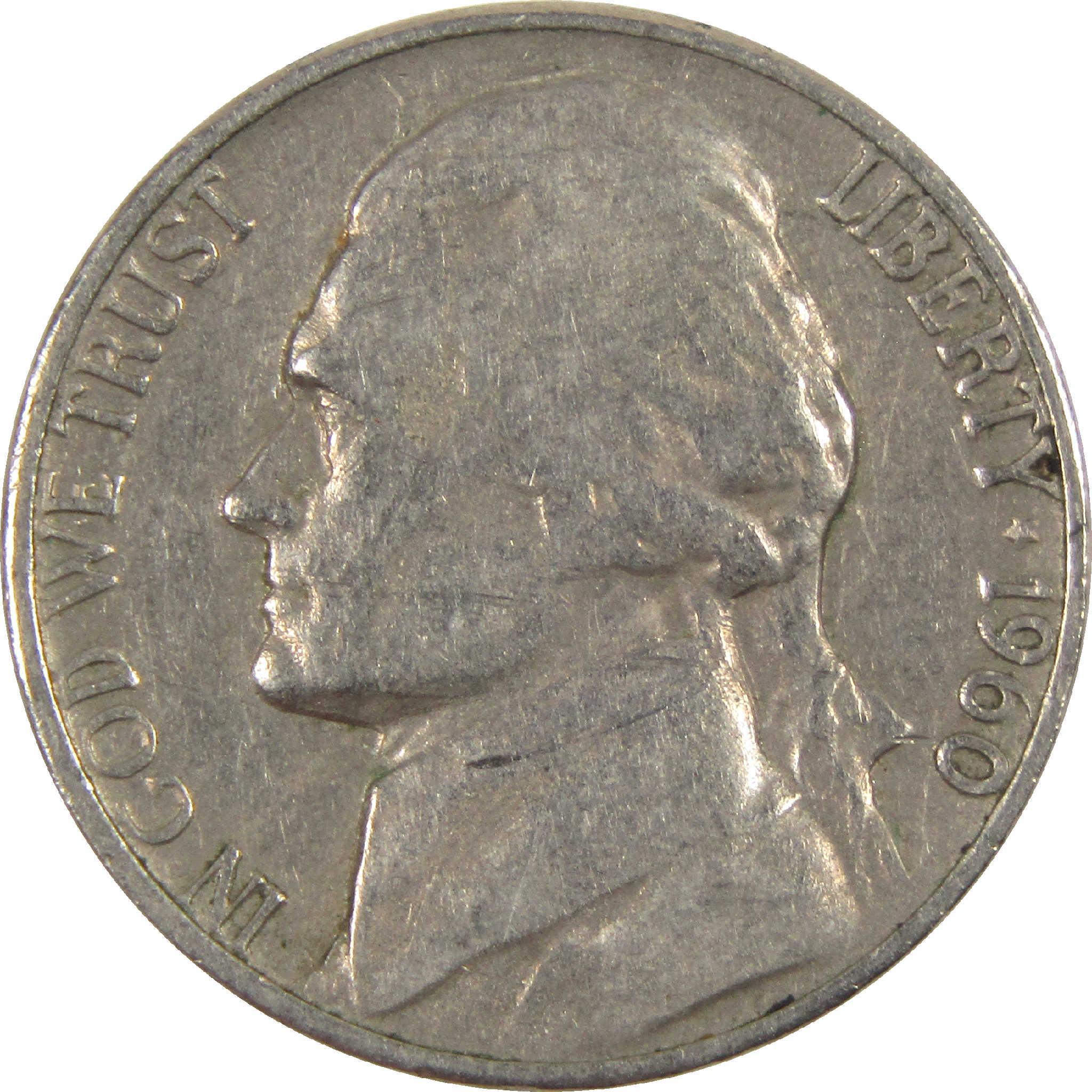 1960 D Jefferson Nickel Circulated 5c Coin Collectible