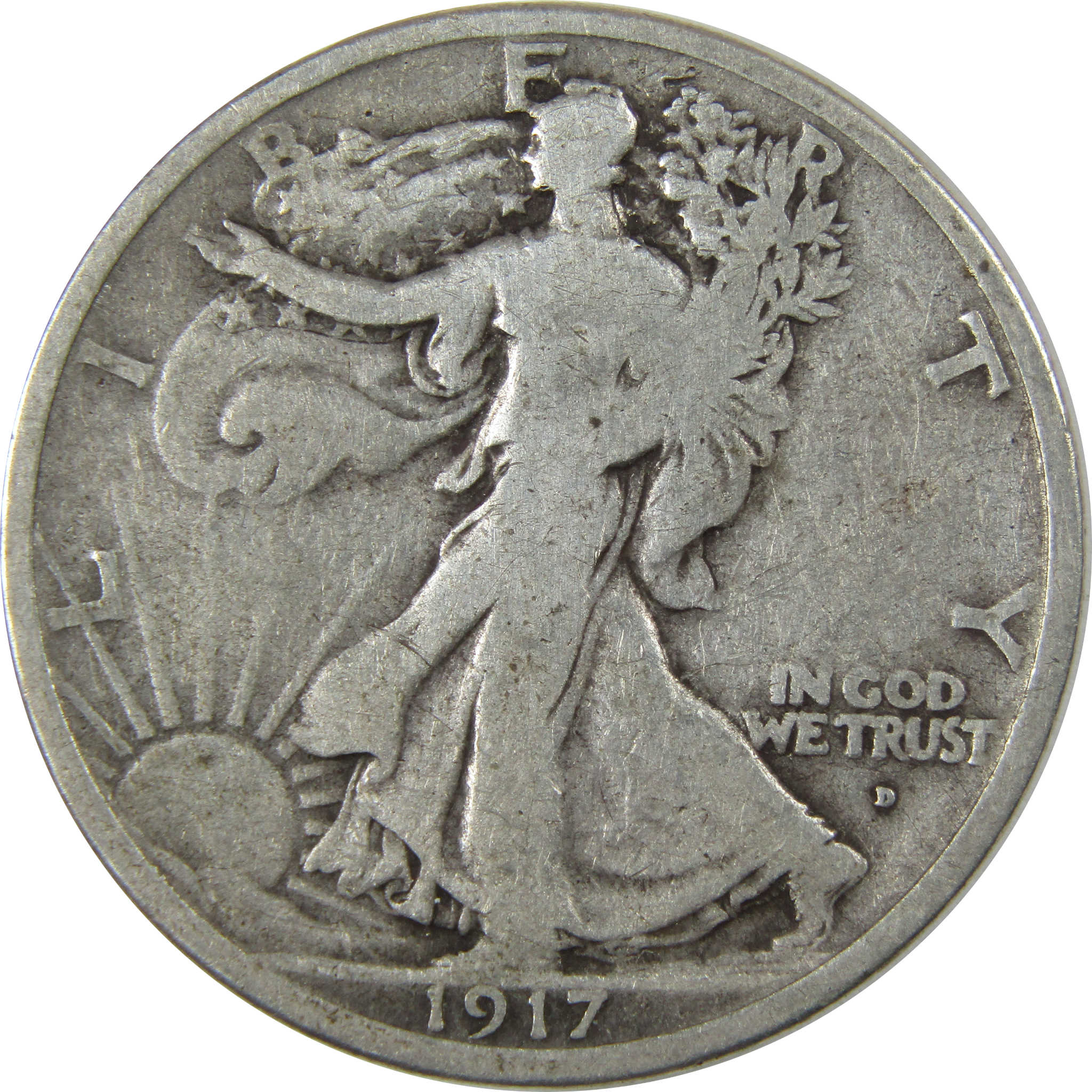 1917 D Obverse Liberty Walking Half Dollar VG Very Good SKU:I23475