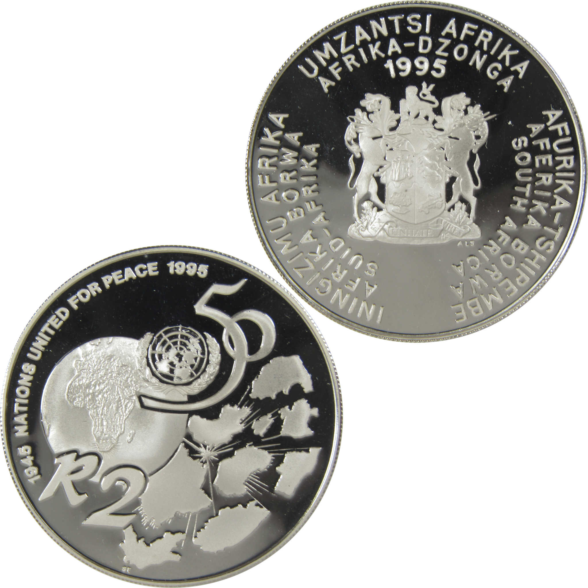 1995 South Africa United Nations Commemorative Silver R2 SKU:CPC0566