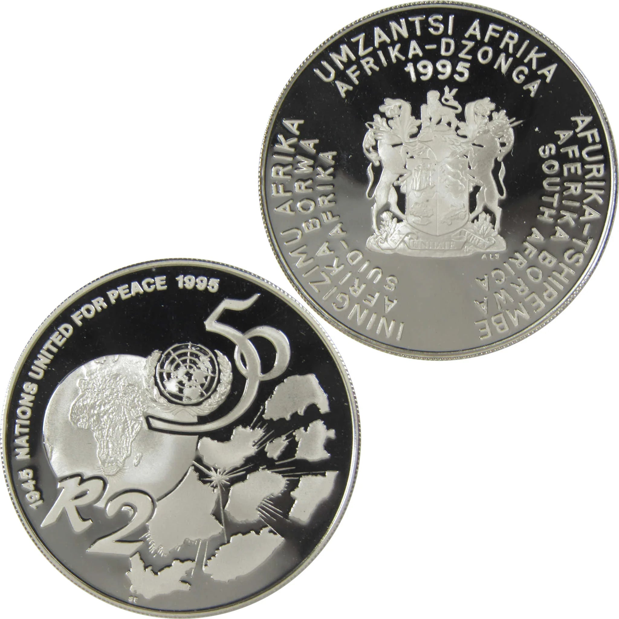 1995 South Africa United Nations Commemorative Silver R2 SKU:CPC0566