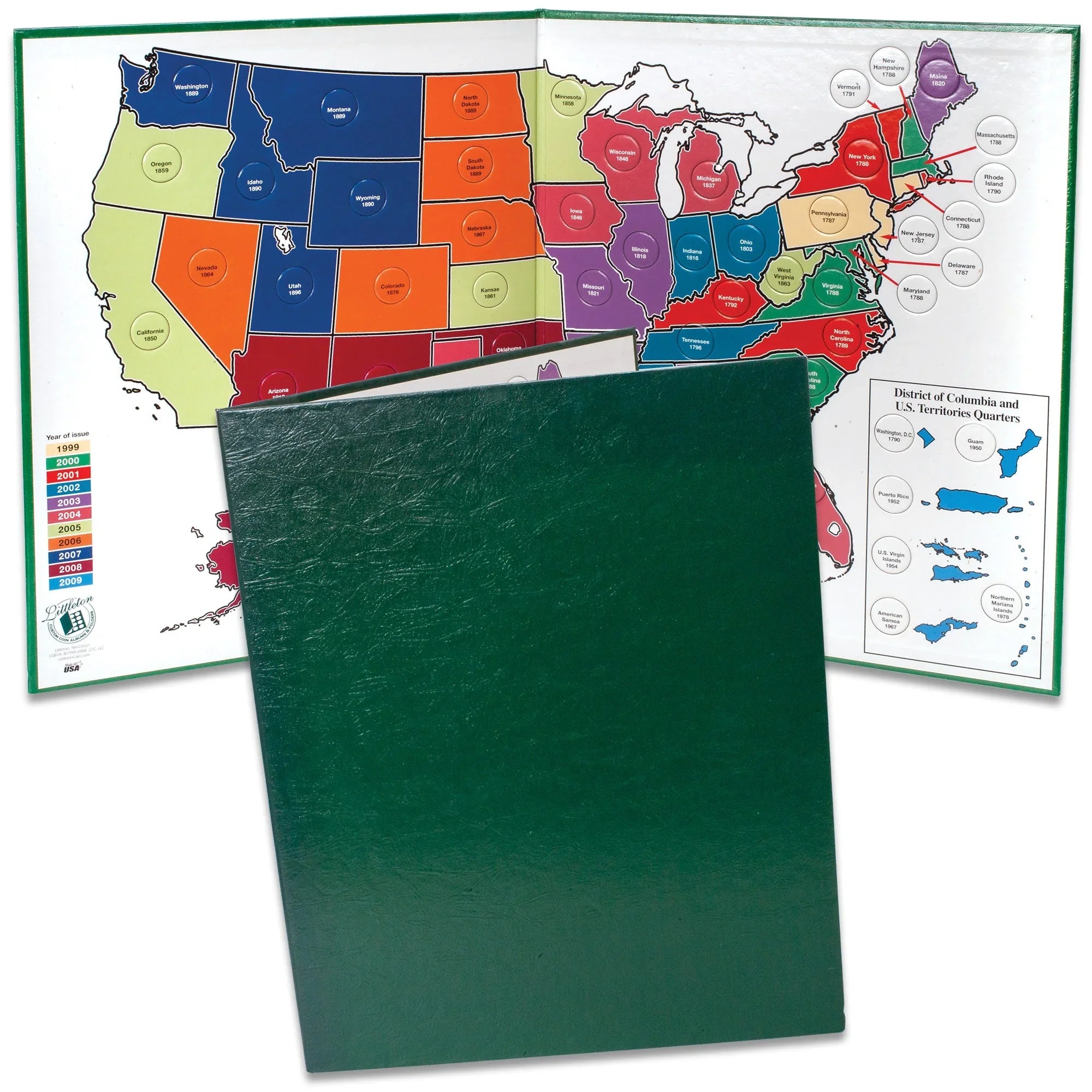 Statehood Quarter Display Map with Territories Littleton Coin Company