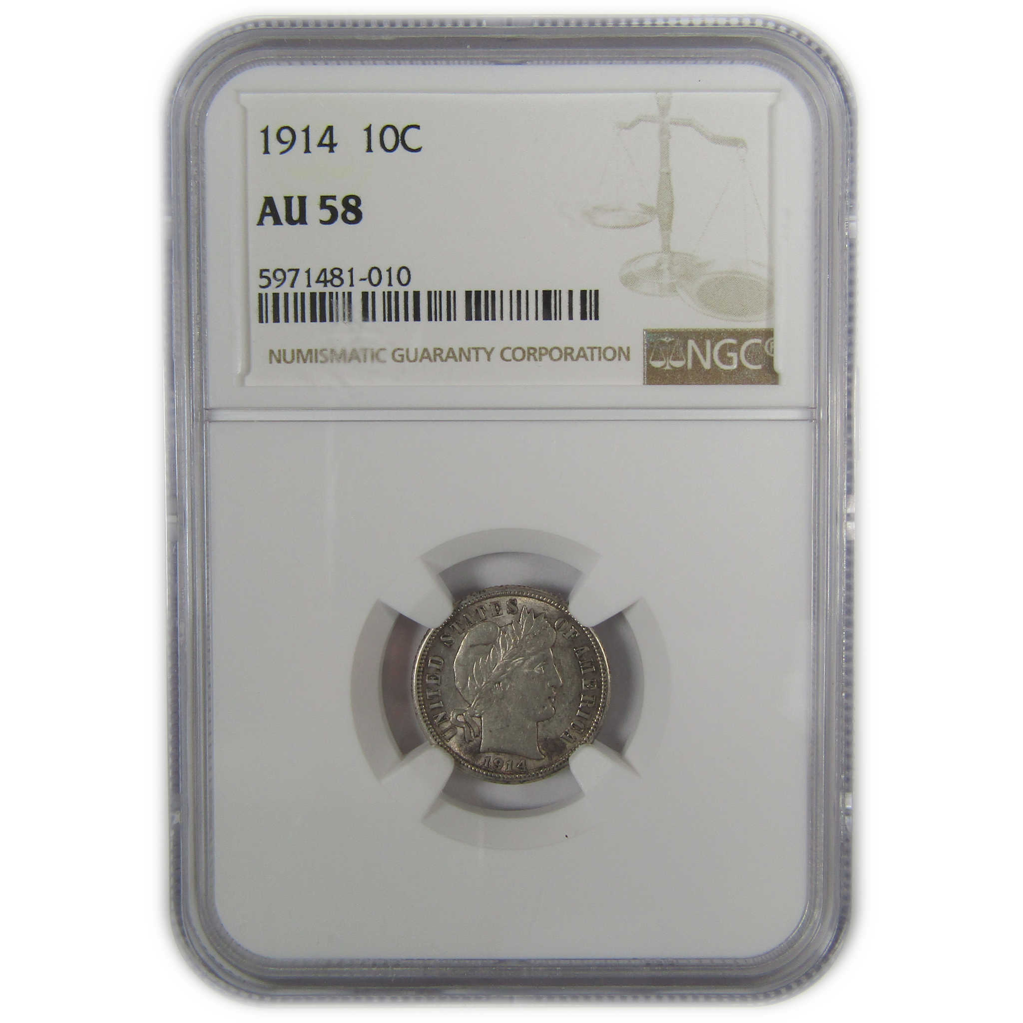 1914 Barber Dime AU 58 NGC Silver 10c Coin SKU:I22555
