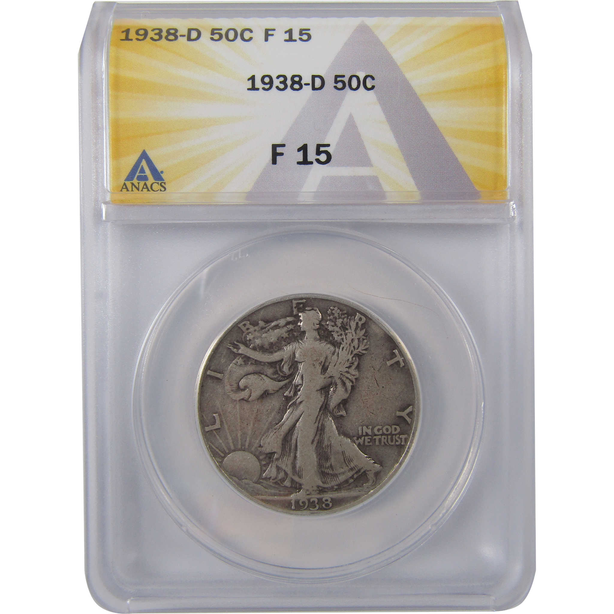 1938 D Liberty Walking Half Dollar F 15 ANACS Silver SKU:I18369