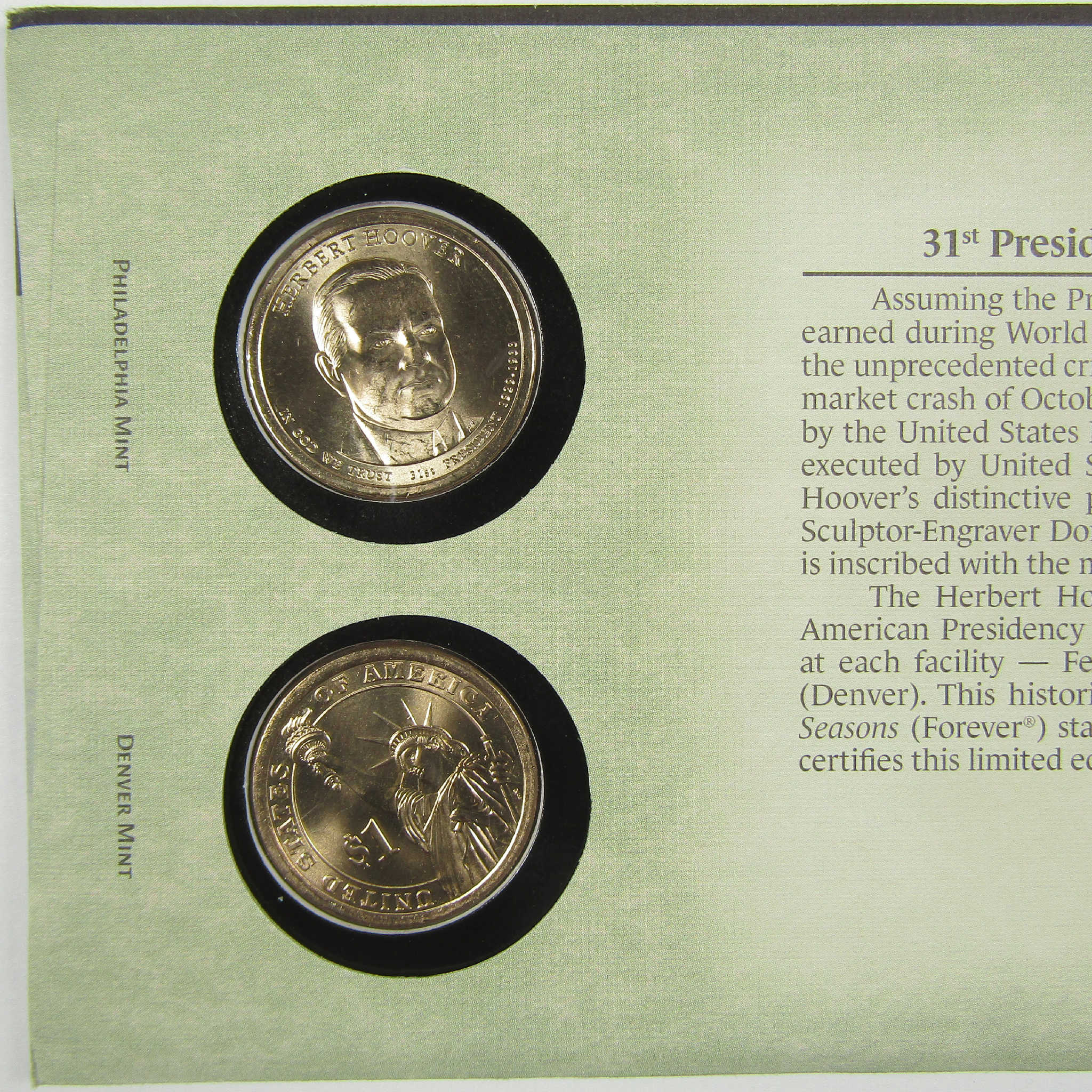 2014 Herbert Hoover American Presidency $1 Coin Cover SKU:CPC9872