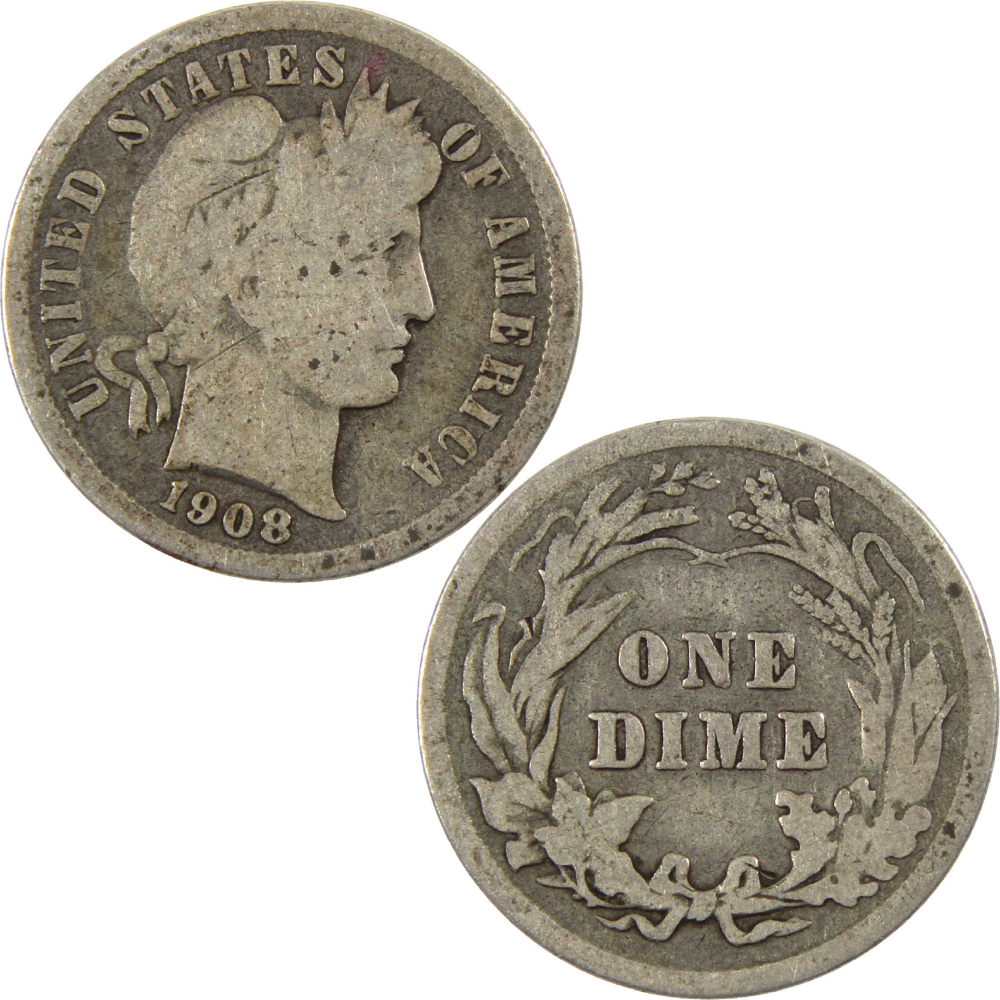 1908 Barber Dime Circulated Silver 10c Coin Collectible