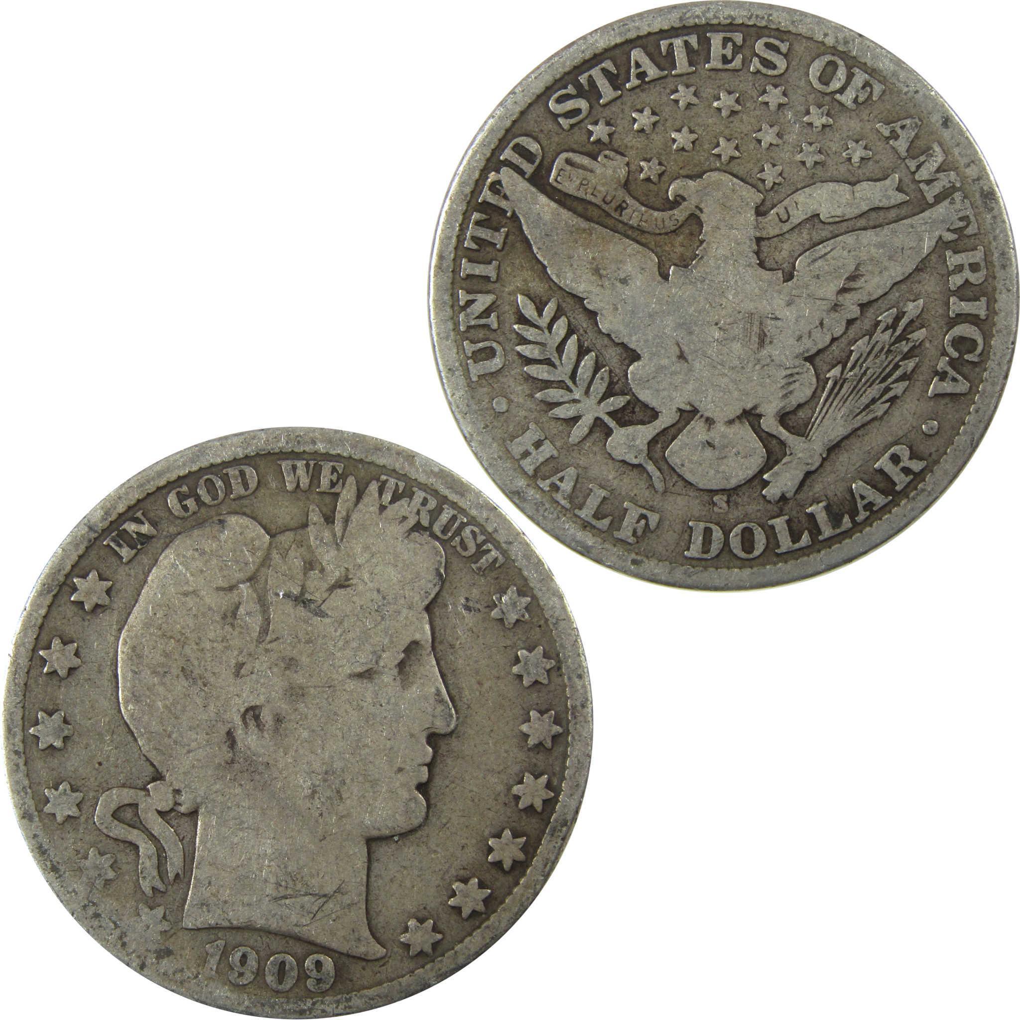 1909 S Barber Silver Half Dollar G Good Details 50c Coin SKU:I25817