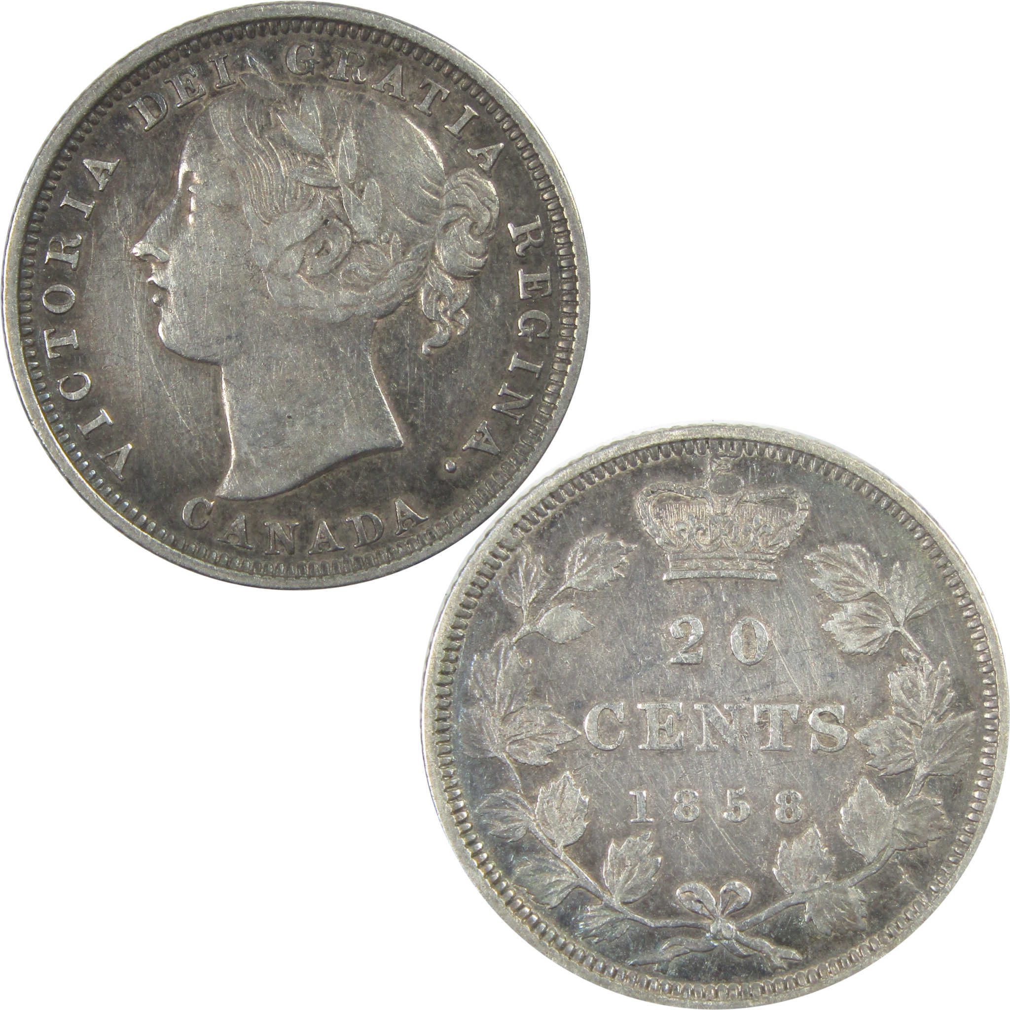 1858 Canadian Victoria Twenty Cent Piece XF Extremely Fine SKU:CPC9042