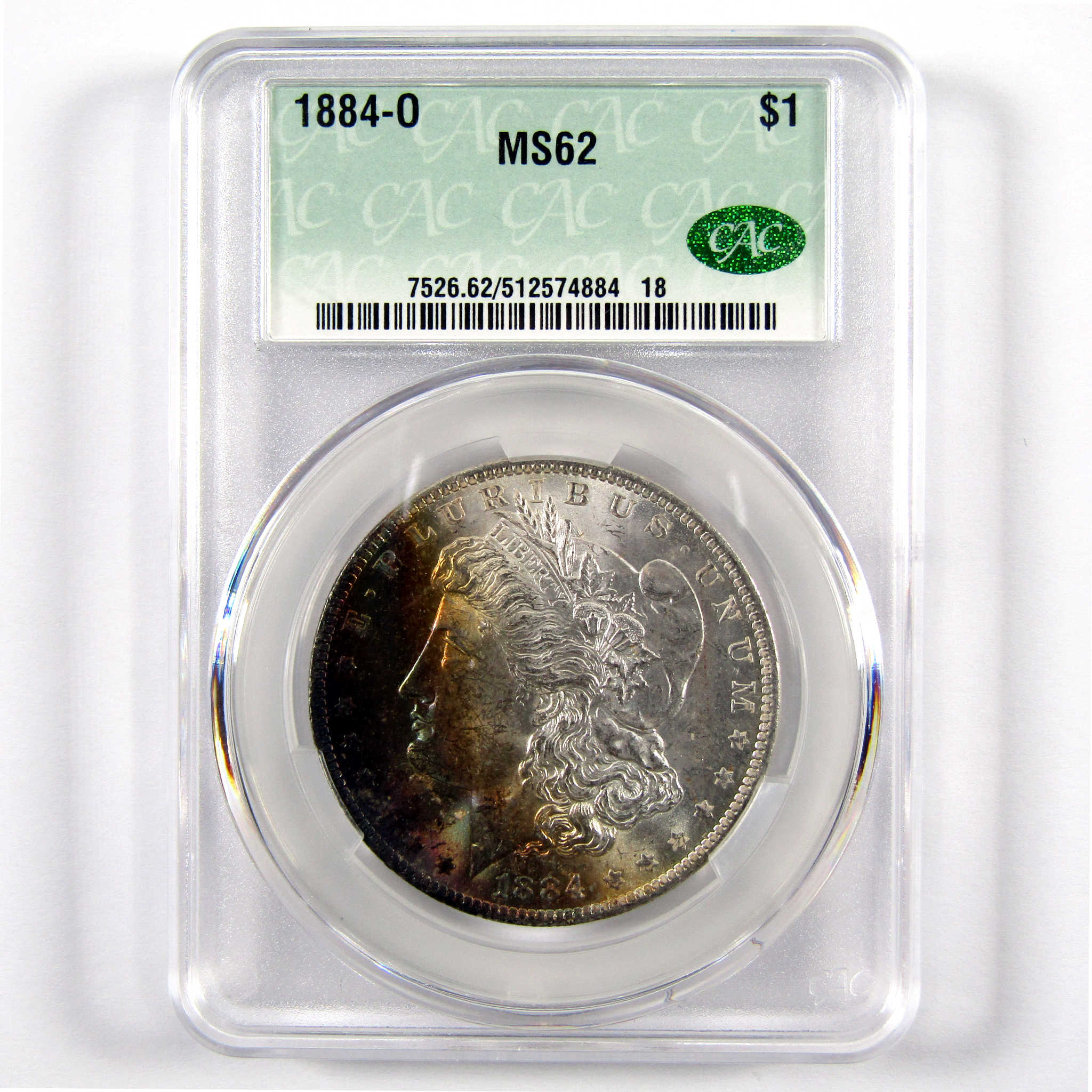 1884 O Morgan Dollar MS 62 CAC 90% Silver $1 Unc Toned SKU:I10491