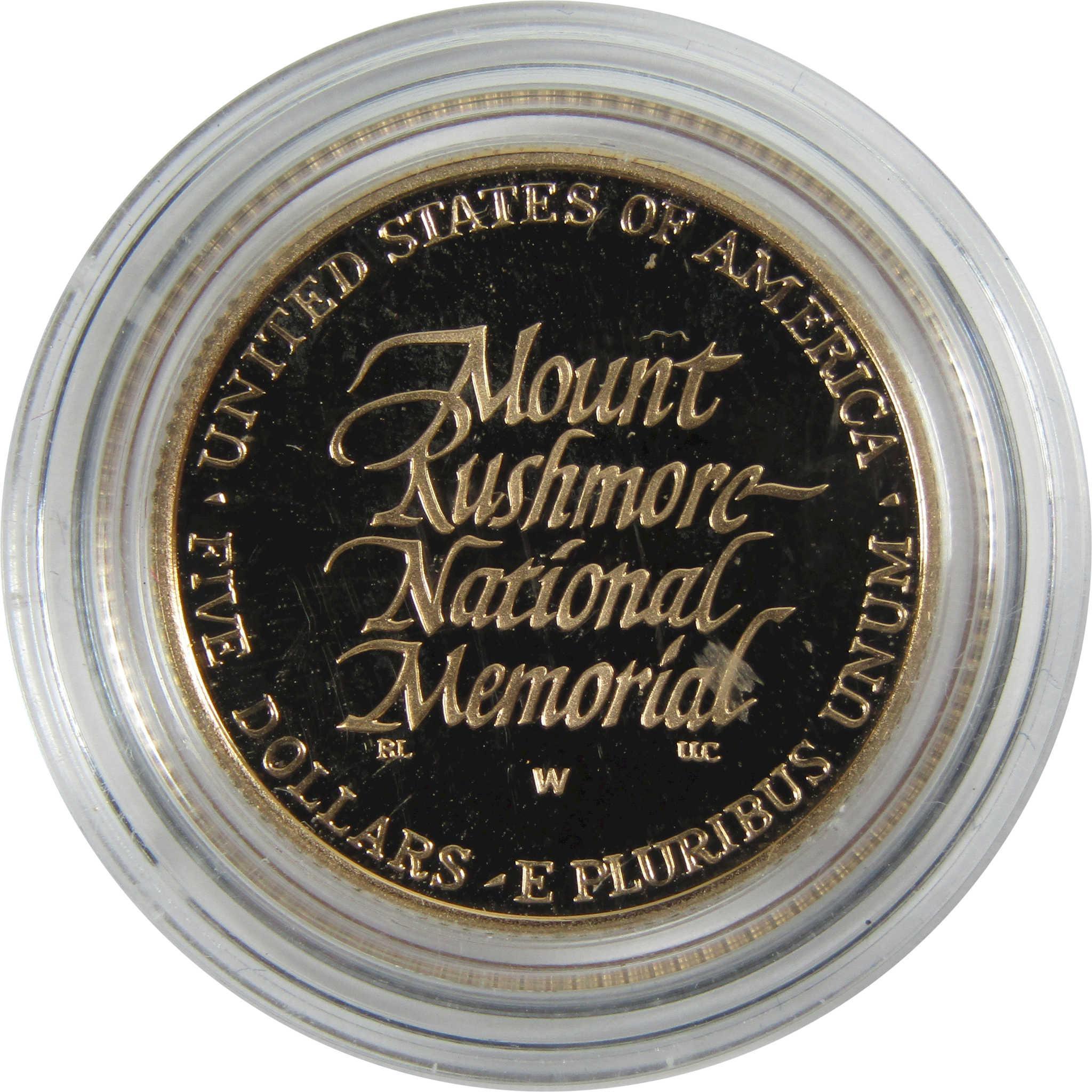 1991 W Mount Rushmore Commemorative Gold Proof $5 Coin