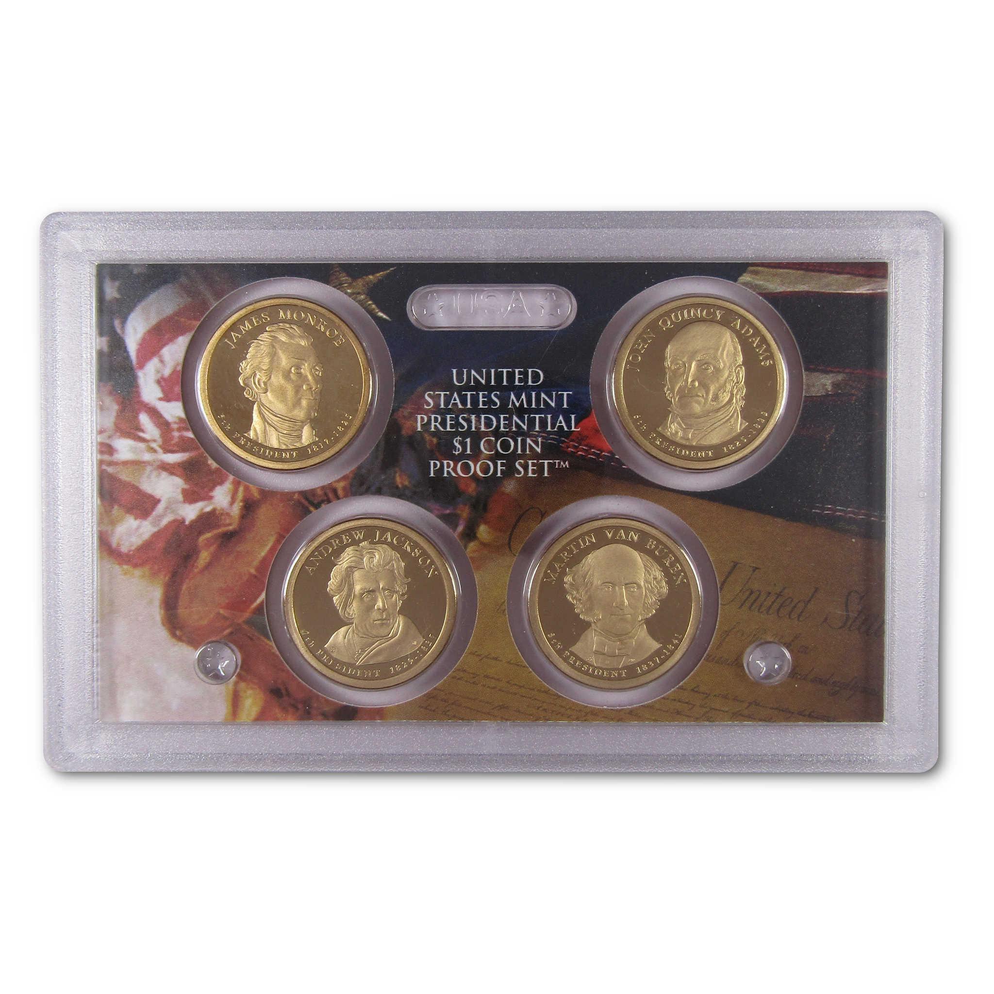 United States Mint Presidential $1 Coin Proof Set featuring four collectible coins in display case