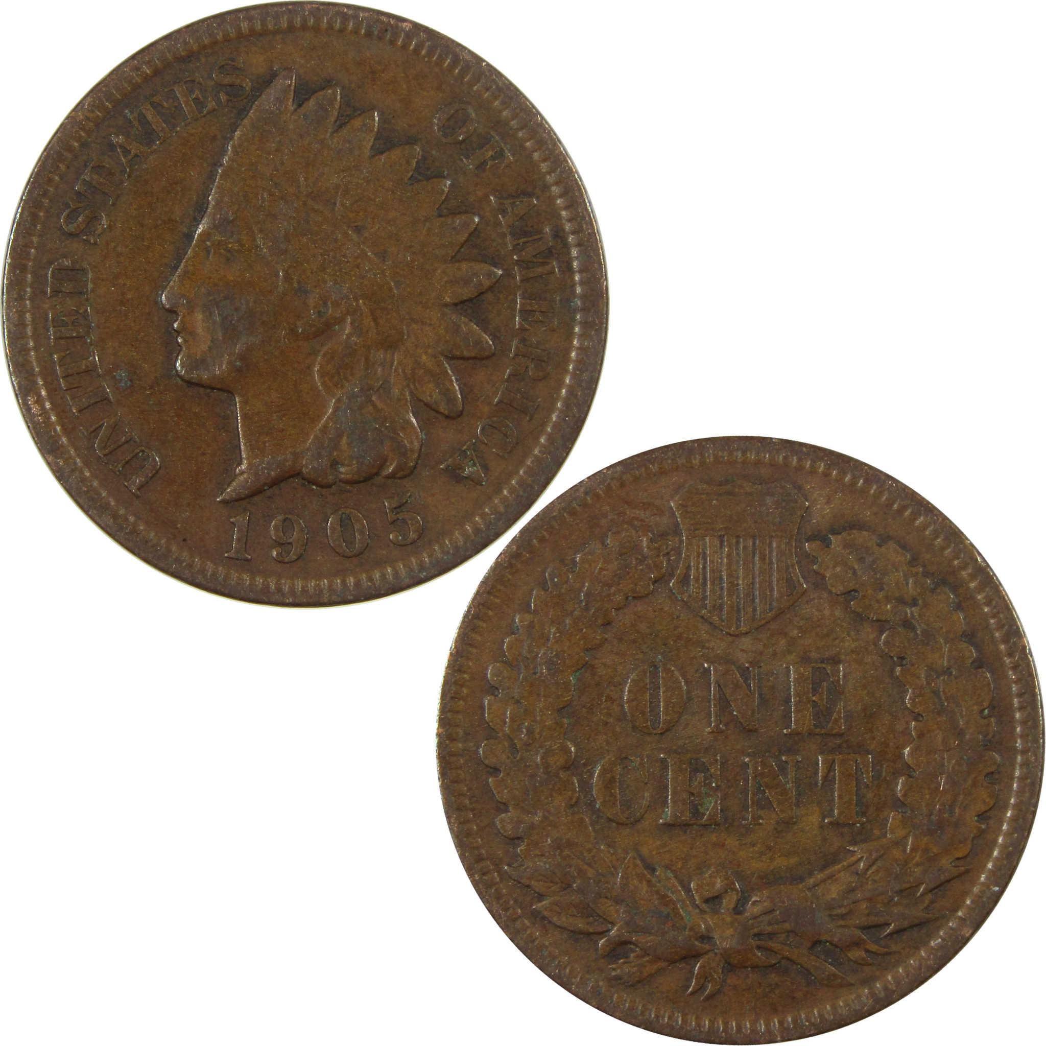 1905 Indian Head Cent F Fine Penny 1c Coin SKU:I27057