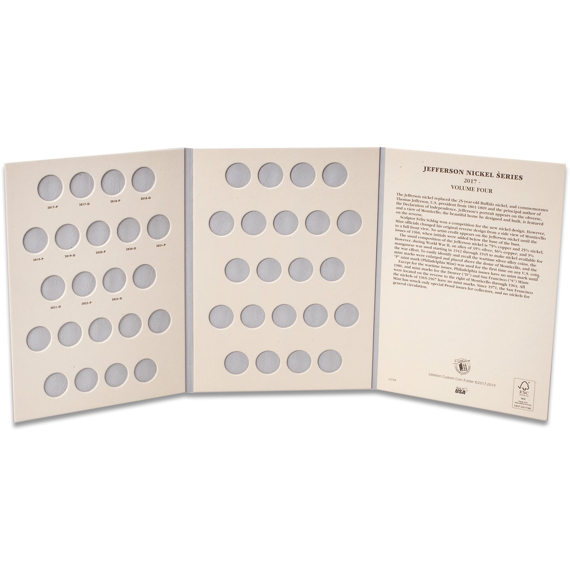2017-Date Jefferson Nickel Folder Volume 4 Littleton Coin Company