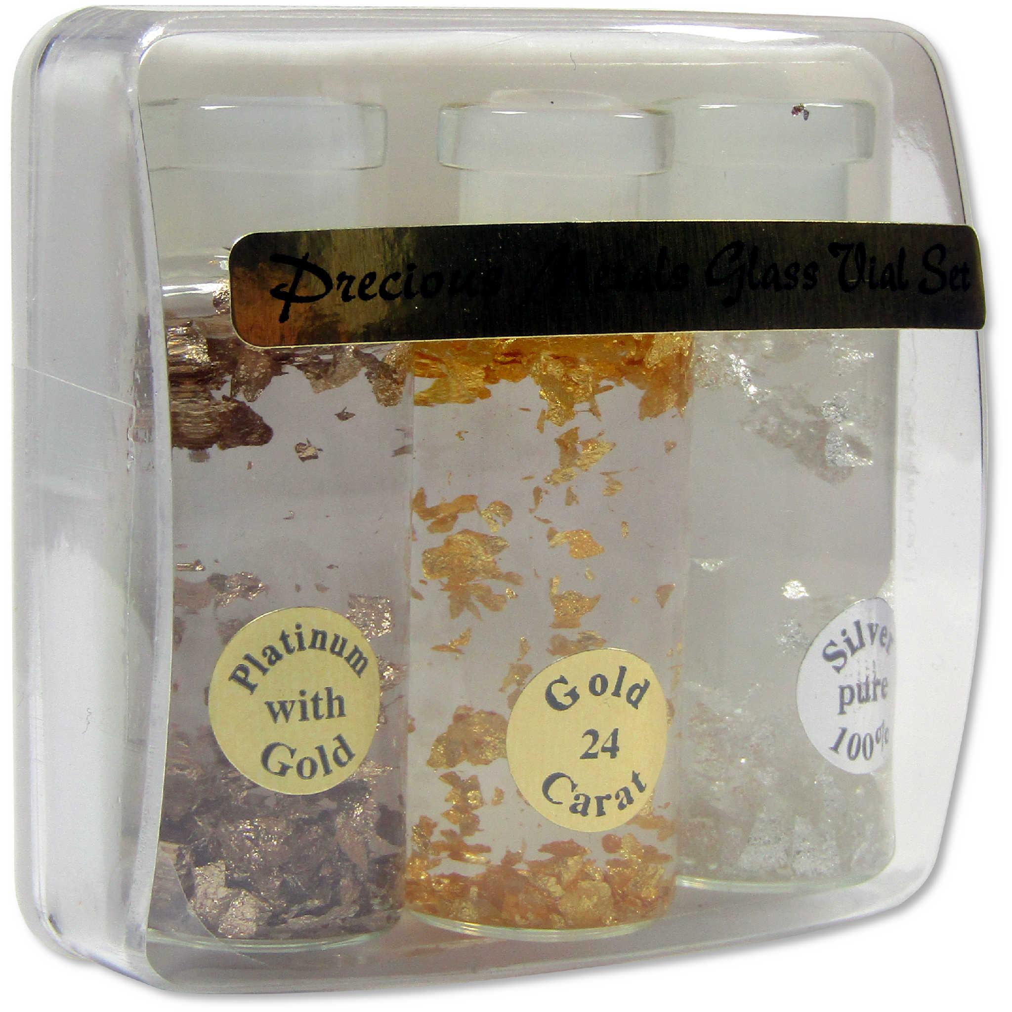 Platinum Gold and Silver Precious Metals Glass Vial Set